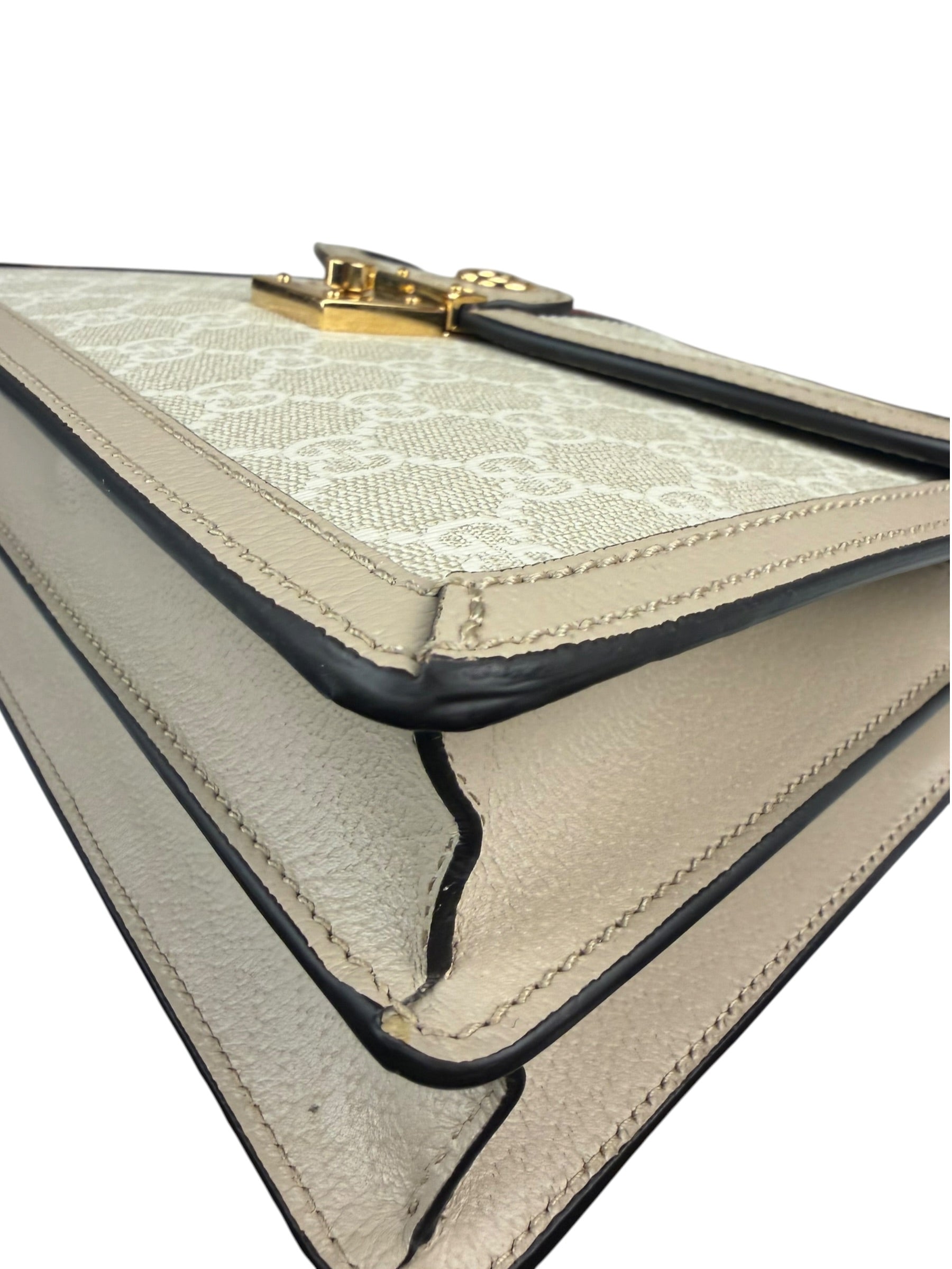 Gucci Beige Leather Trim Medium Ophidia Top Handle Bag