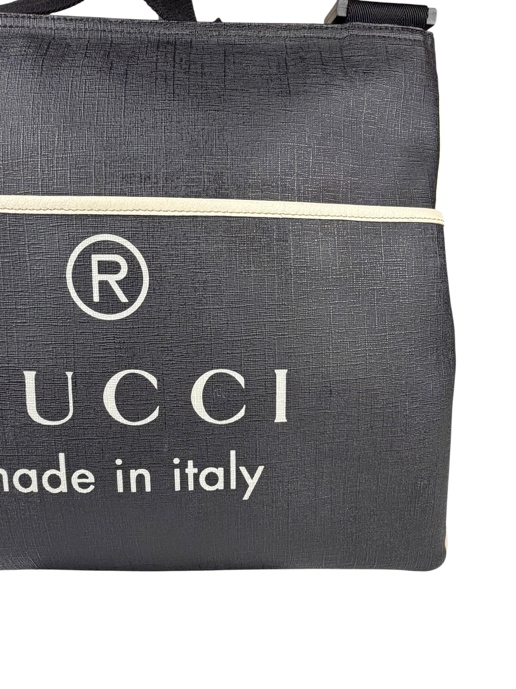 Gucci Vintage Black Leather Flat Messenger Shoulder Bag