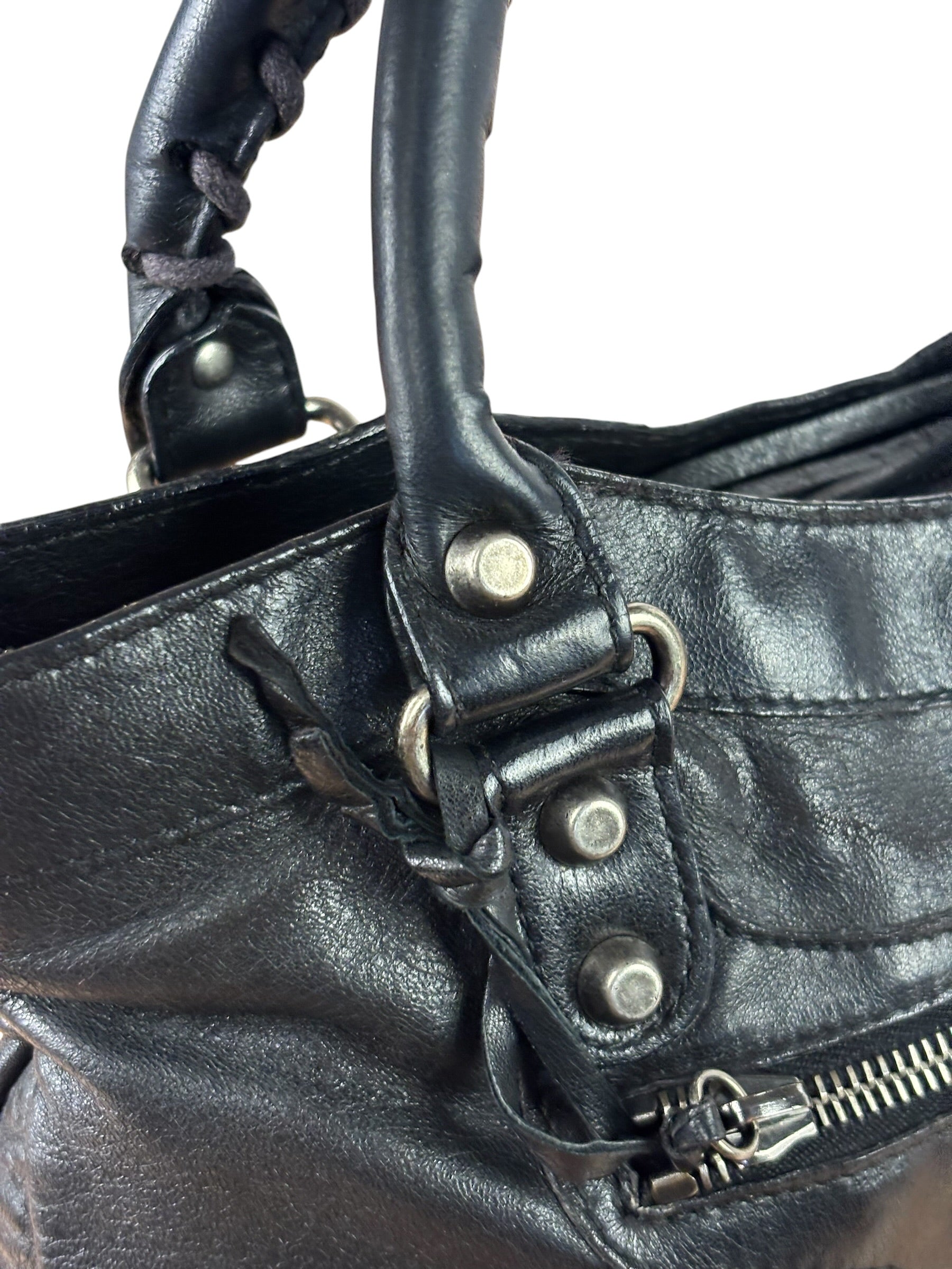 Balenciaga Black Leather Moto City Two-Way Bag