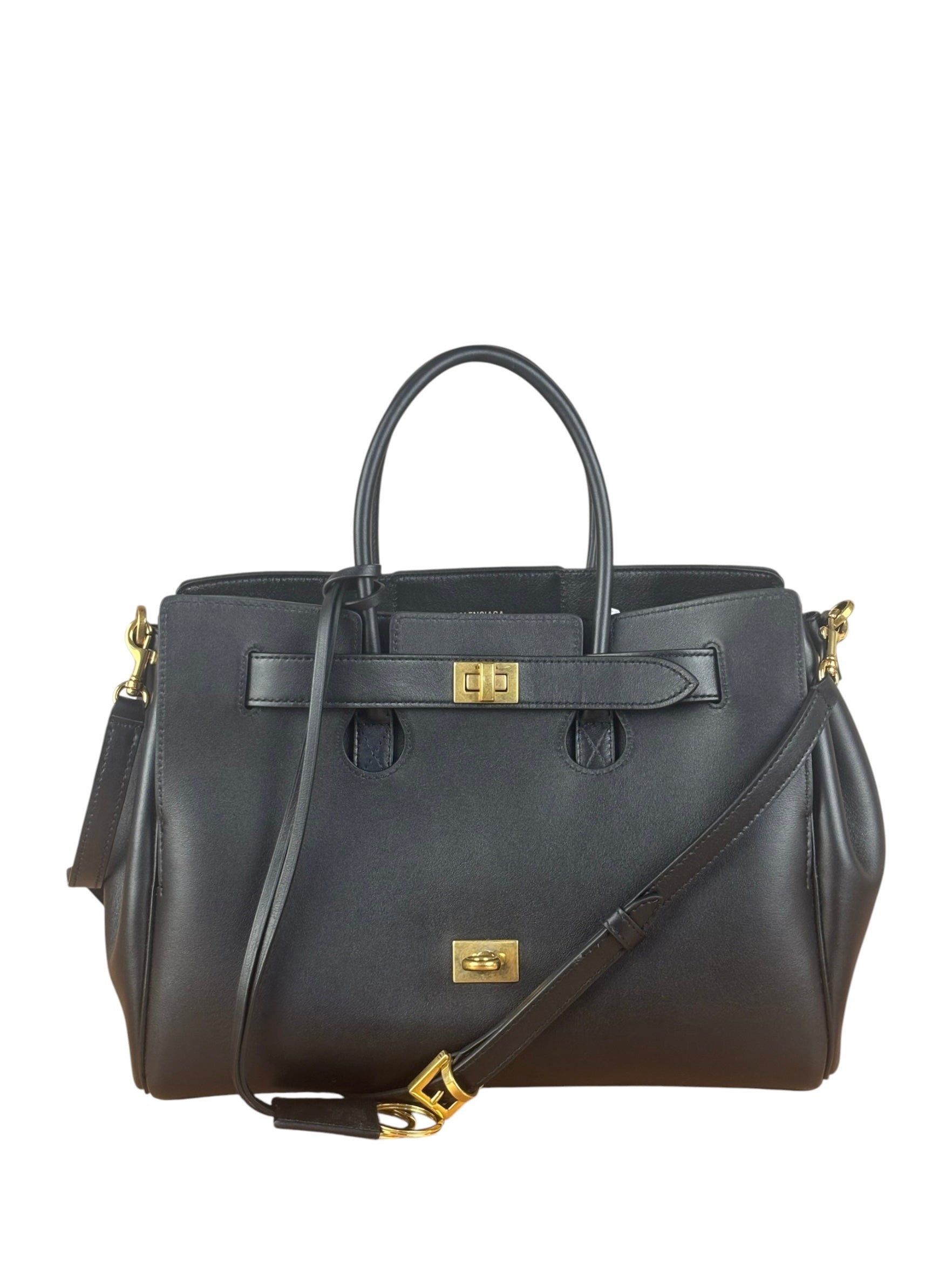 Balenciaga Black Leather Bel Air Carry All Two-Way Bag