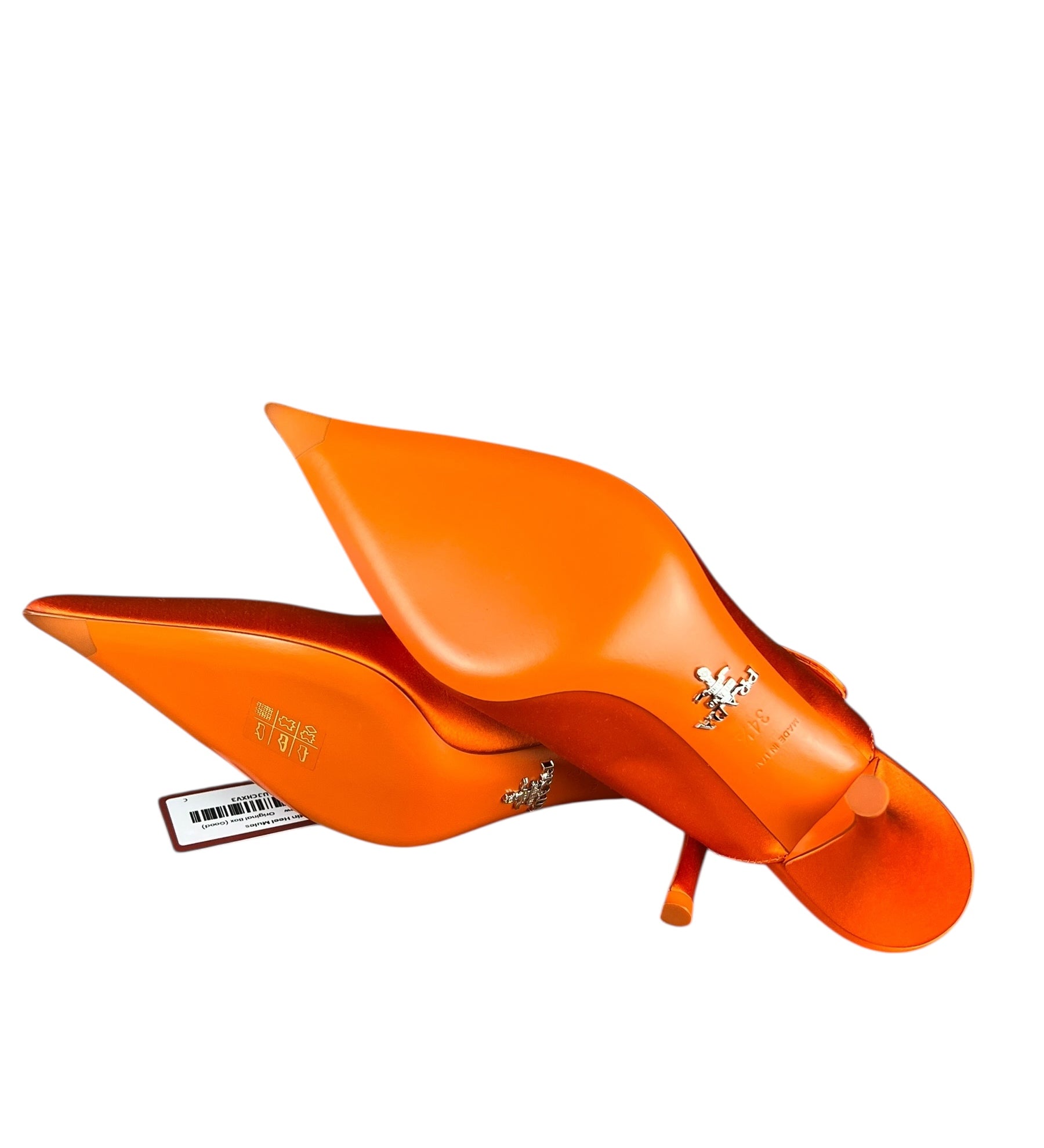 Prada Orange Satin Heel Mules