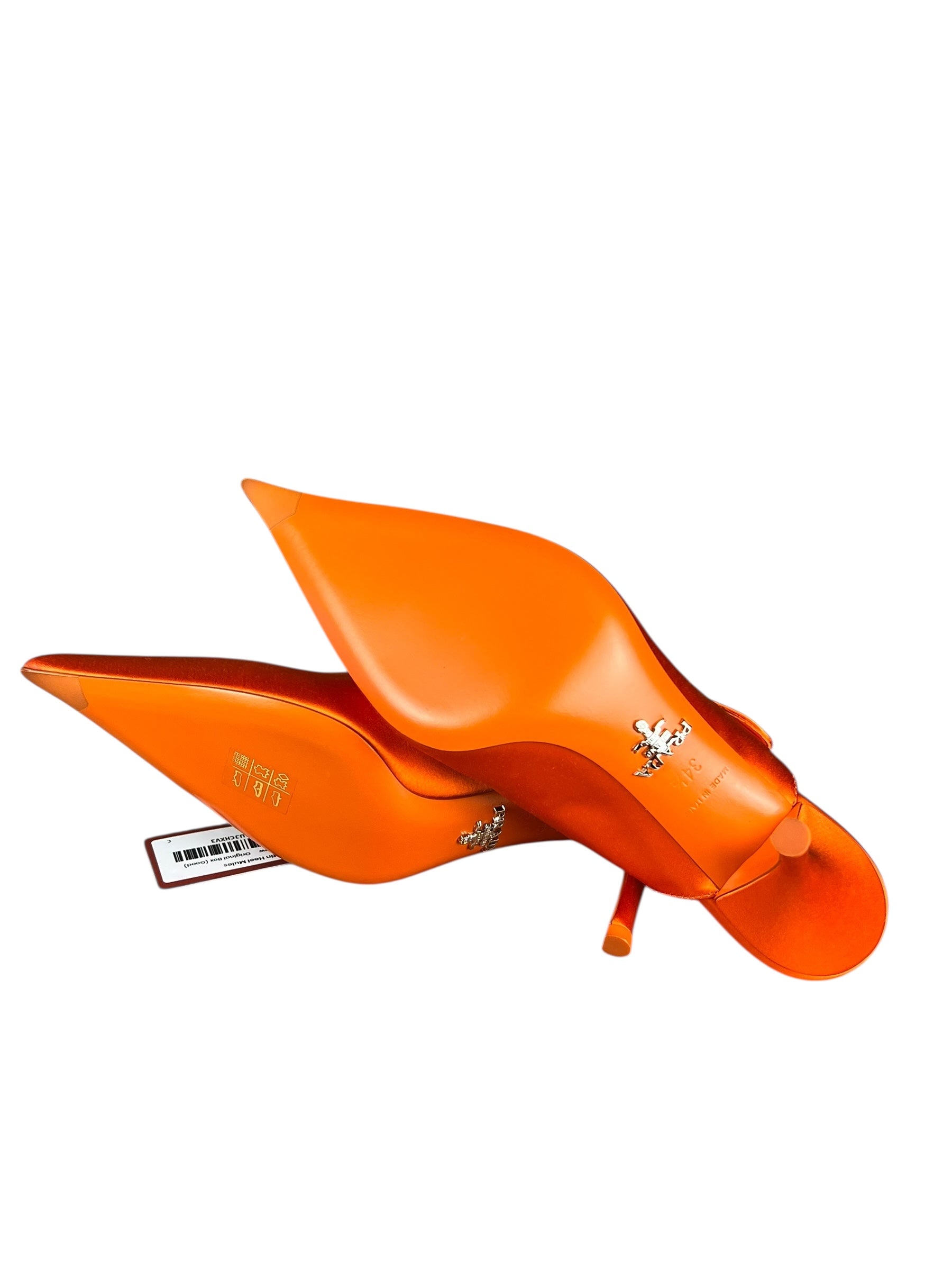Prada Orange Satin Heel Mules