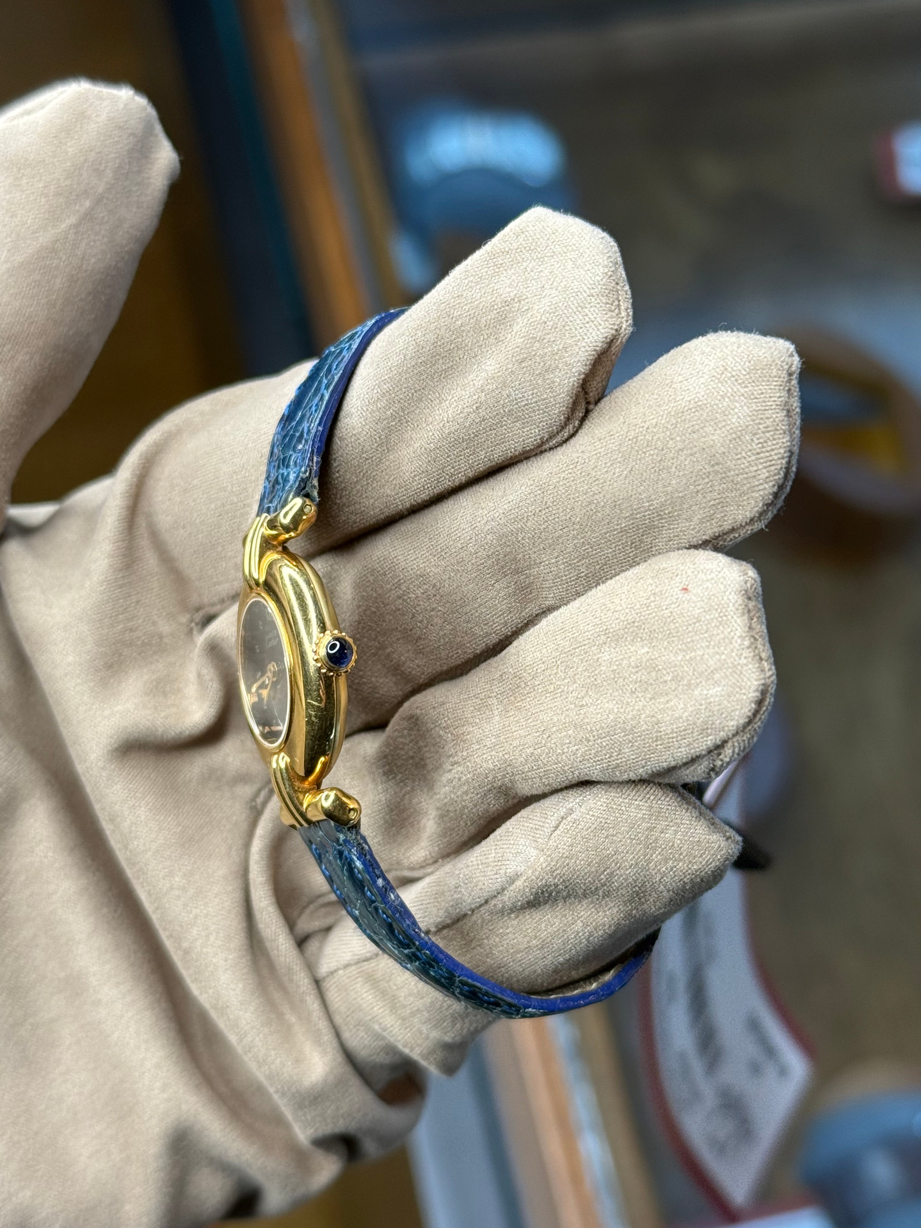 Cartier Must De Vermeil Black Dial Blue/Green Strap