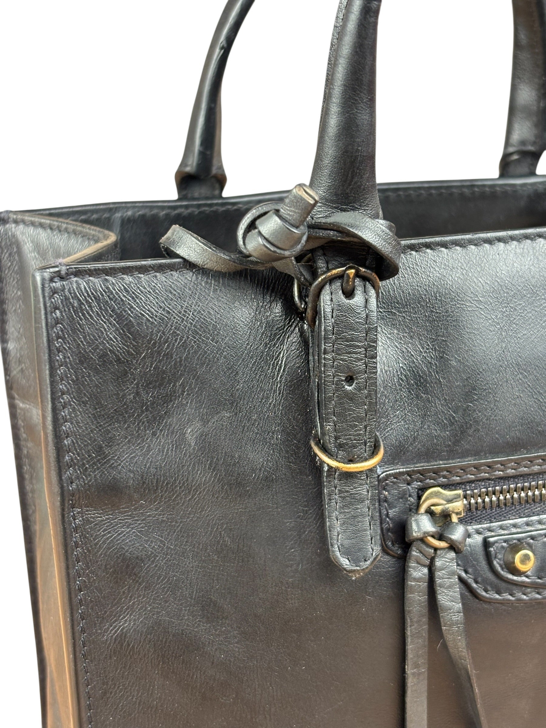 Balenciaga Black Leather papier A4 Tote Bag