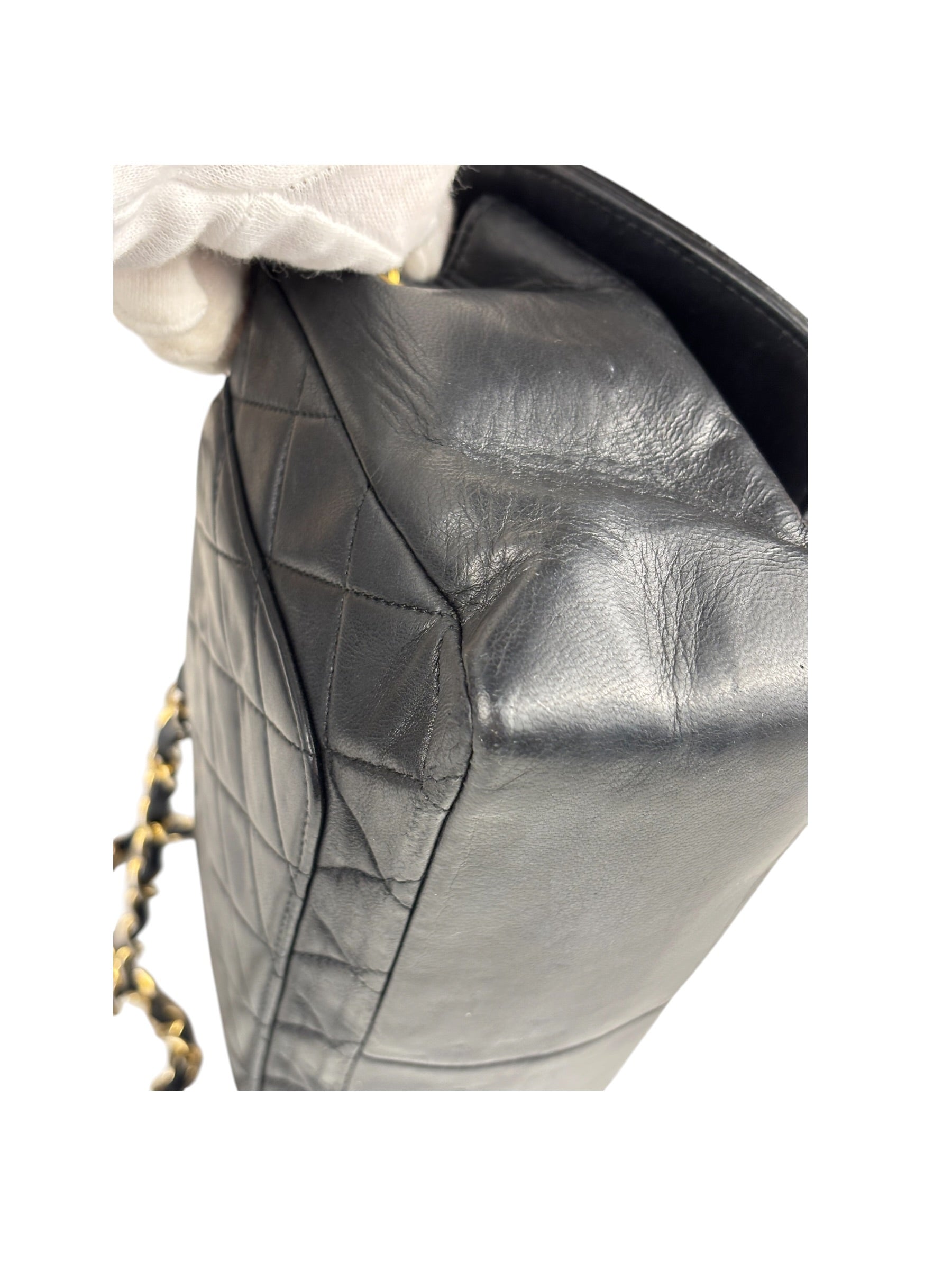 Chanel Vintage Black Leather Double Flap Shoulder Bag 1999