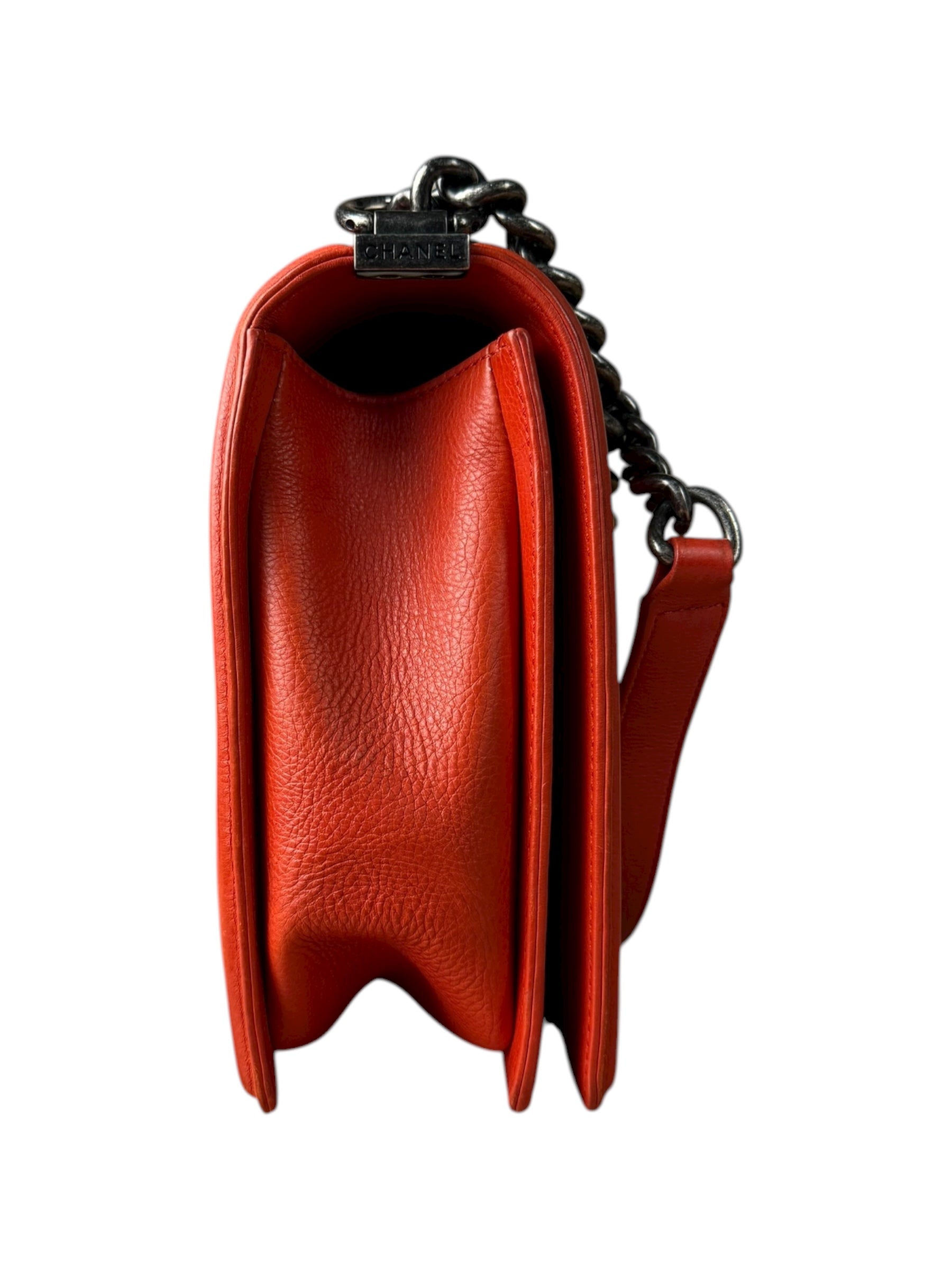 Chanel Quilted Stitch Red Leather Boy Bag 2014