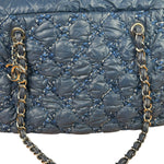 Chanel Blue Leather Trim/Nylon Tweed Stitch Puffer Chain Shoulder Bag 2010