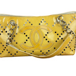 Chanel Vintage Yellow Patent Leather Perforated Tote Bag 1987