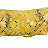 Chanel Vintage Yellow Patent Leather Perforated Tote Bag 1987