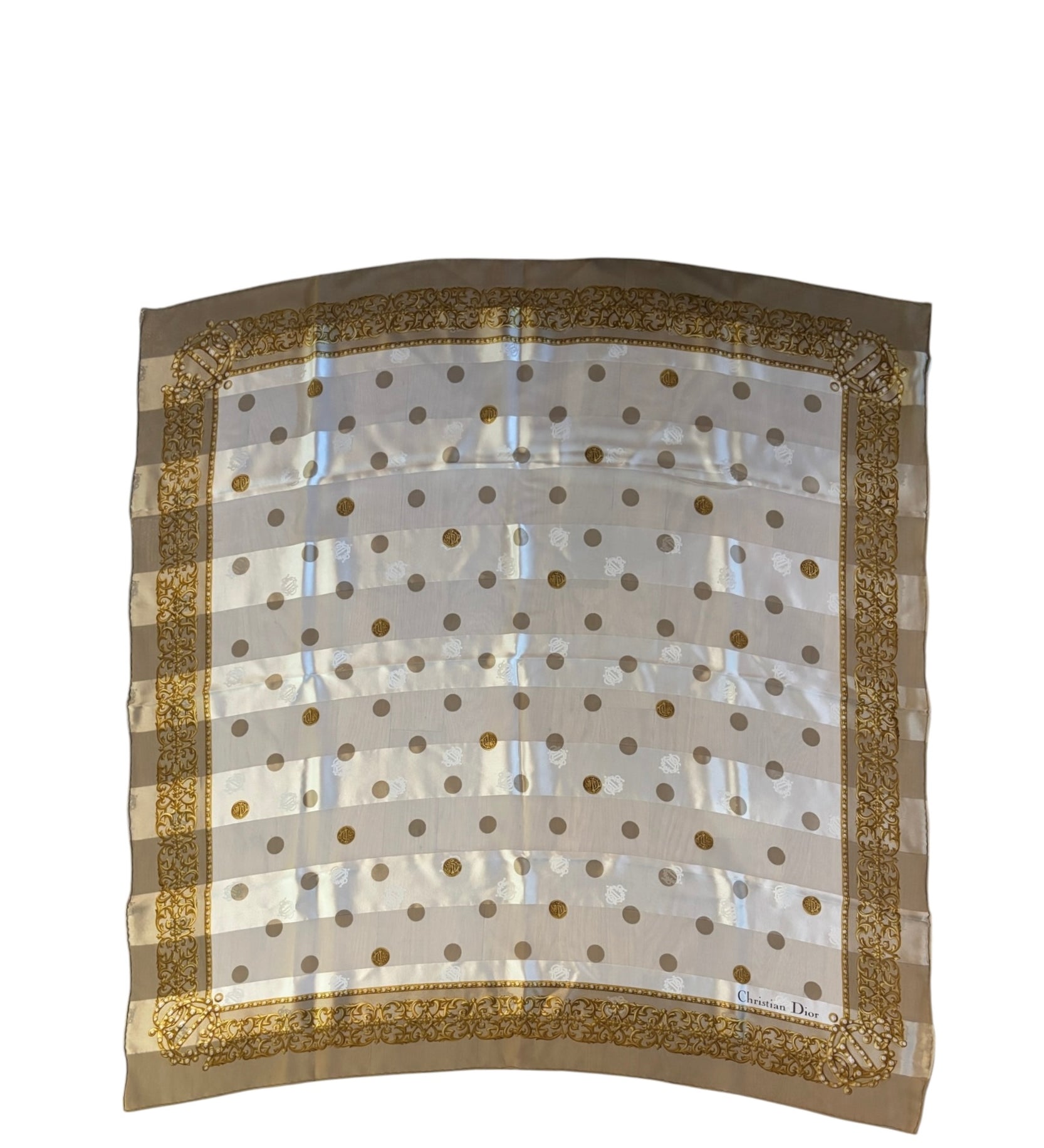 Christian Dior Vintage Baroque Crown/Scrollwork Silk Scarf