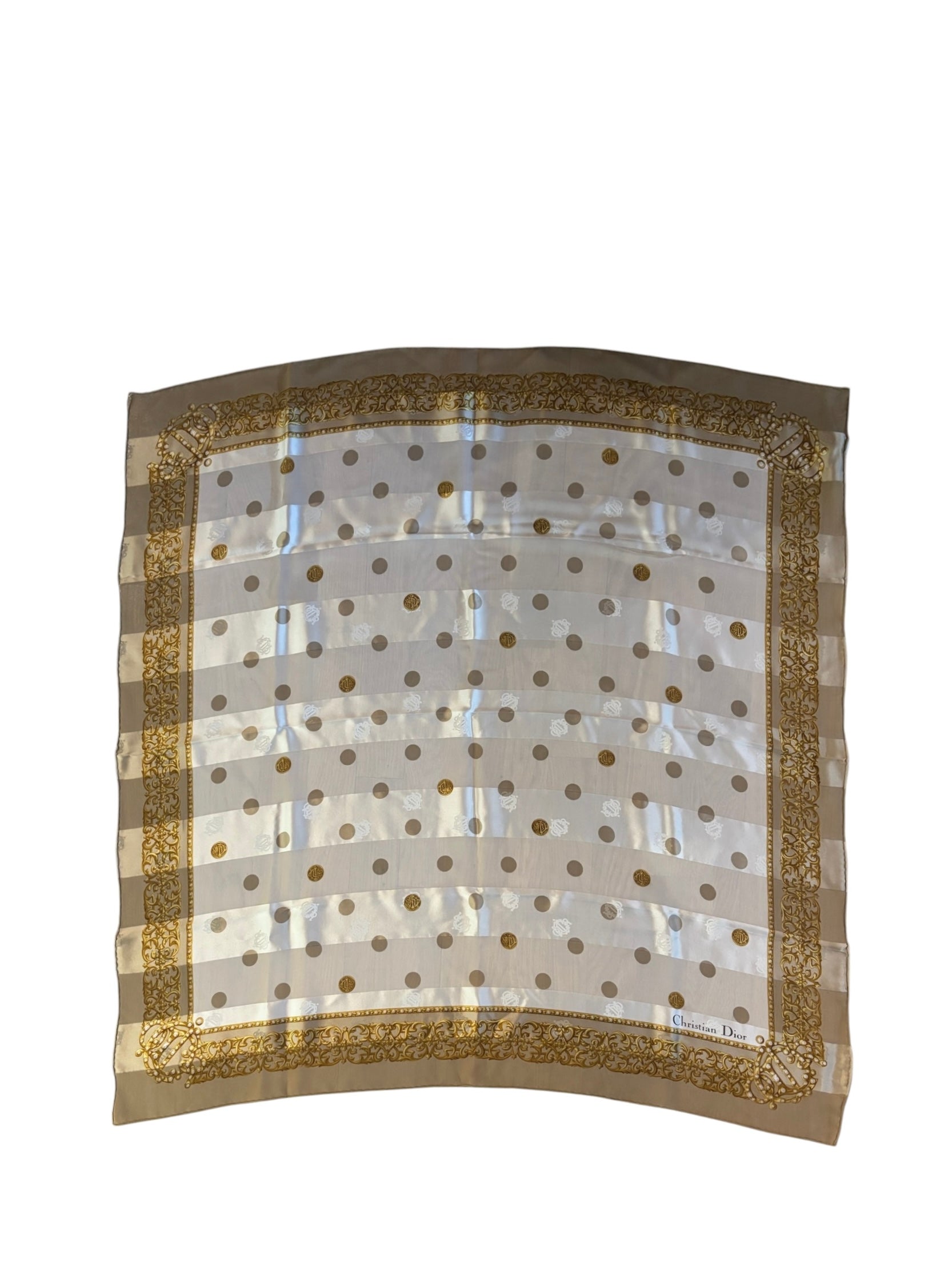 Christian Dior Vintage Baroque Crown/Scrollwork Silk Scarf