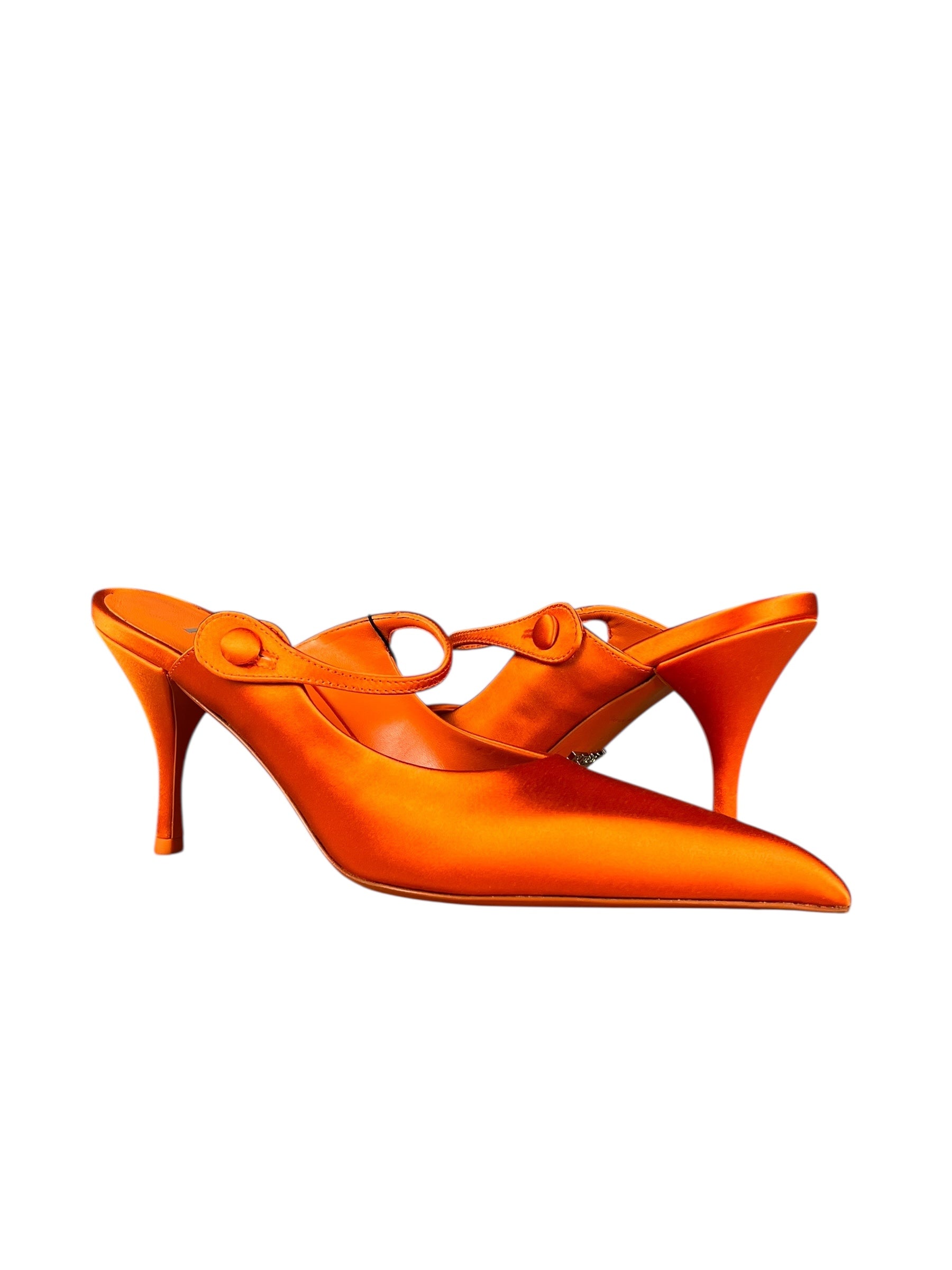 Prada Orange Satin Heel Mules