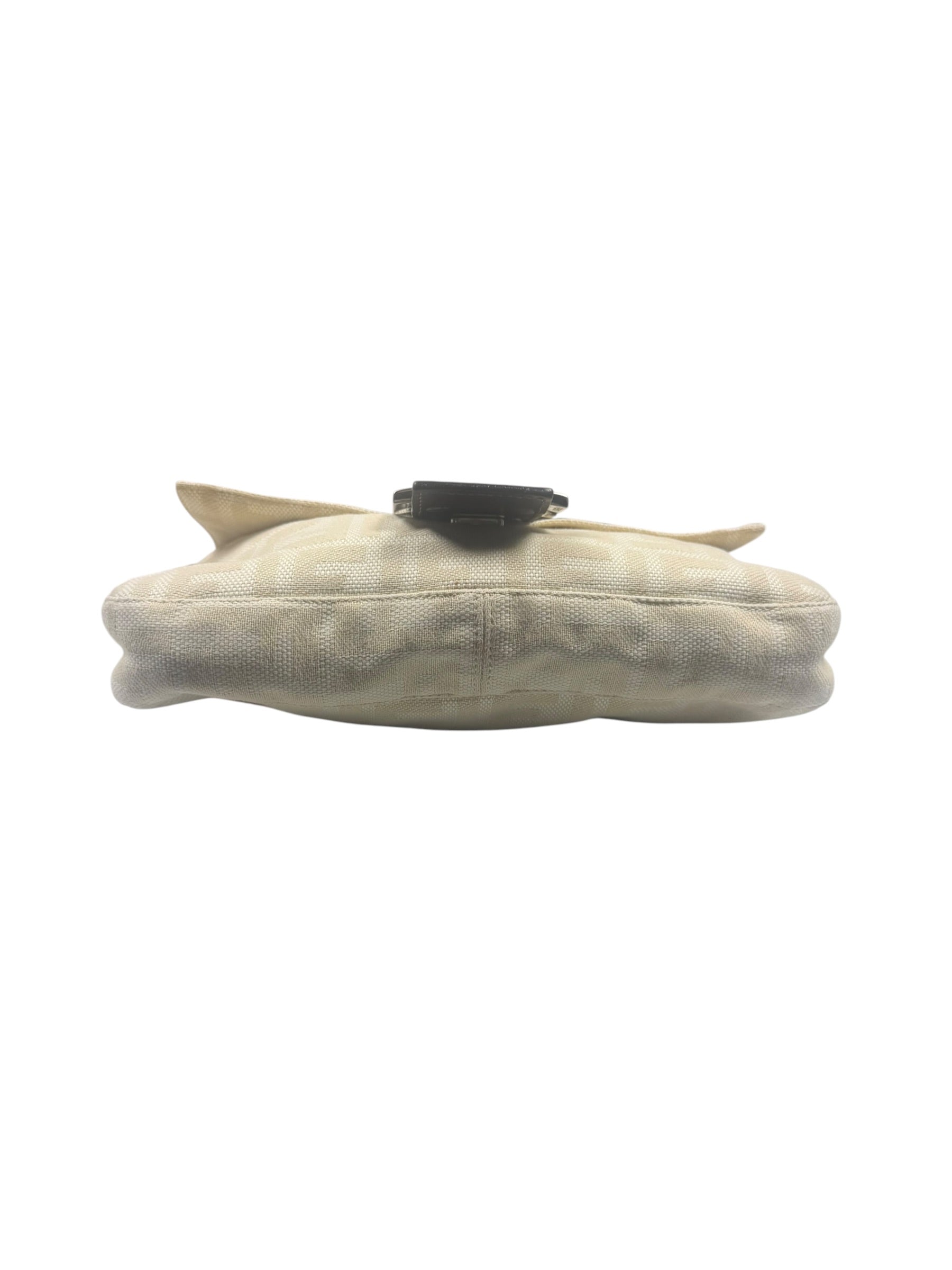 Fendi Cream/Brown Leather Trim Zucca Baguette