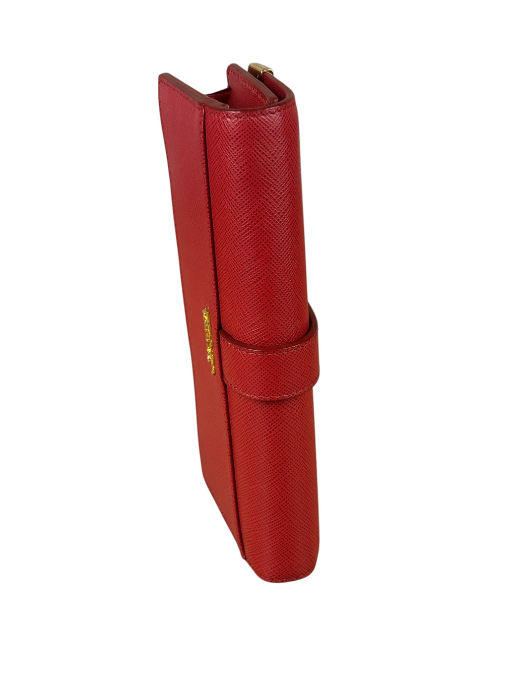 Prada Red Saffiano Leather Flap Wallet On Chain
