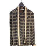 Christian Dior Dark Brown Intersecting Grid Line Pattern Blouse