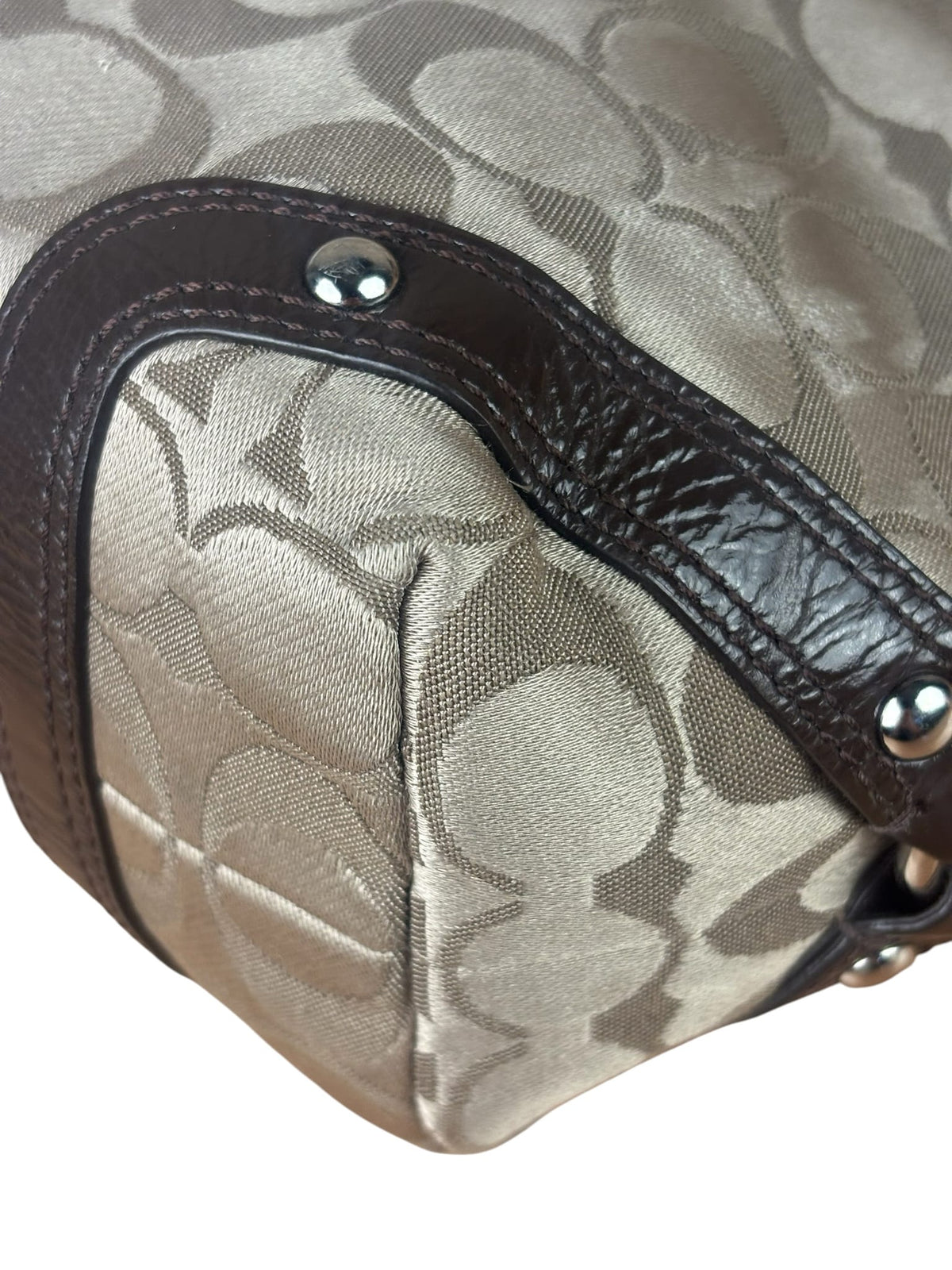 Coach Beige/Brown Leather Trim Signature Mini Carly Hobo Bag