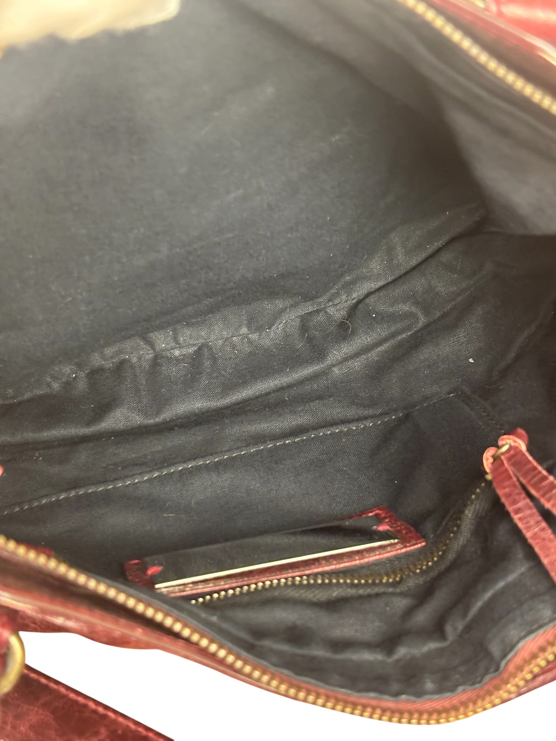 Balenciaga Vintage Burgundy Leather Moto City Two-Way Bag
