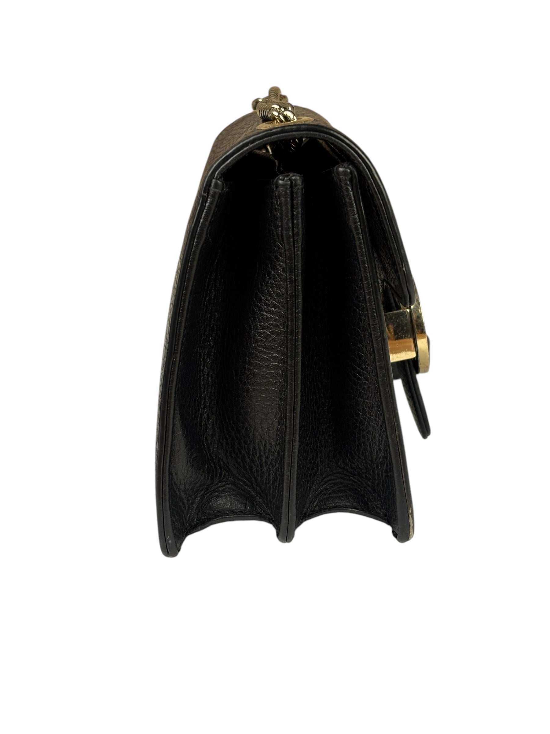 Gucci Black Leather G Interlocking Small Chain Shoulder Bag