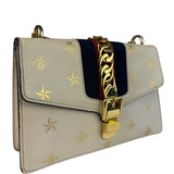 Gucci Textured Calfskin Bee Star Sylvie Shoulder Bag White