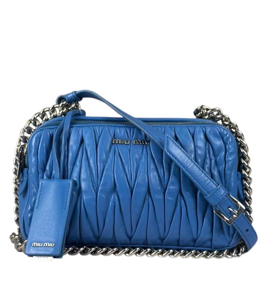 Miu Miu Blue Matelassè Leather Crossbody Bag