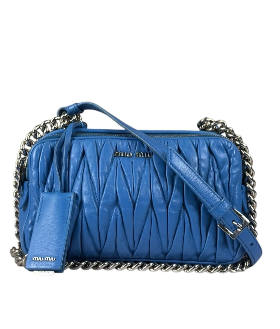 Miu Miu Blue Matelassè Leather Crossbody Bag