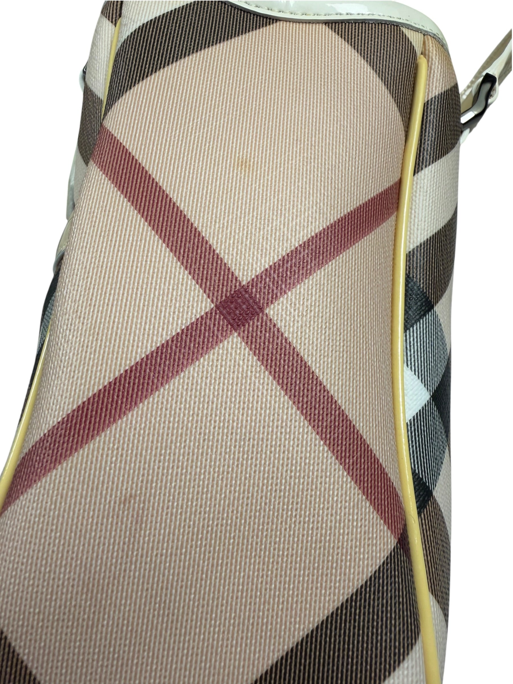 Burberry Beige Nova Check Canvas Patent Leather Tote Bag