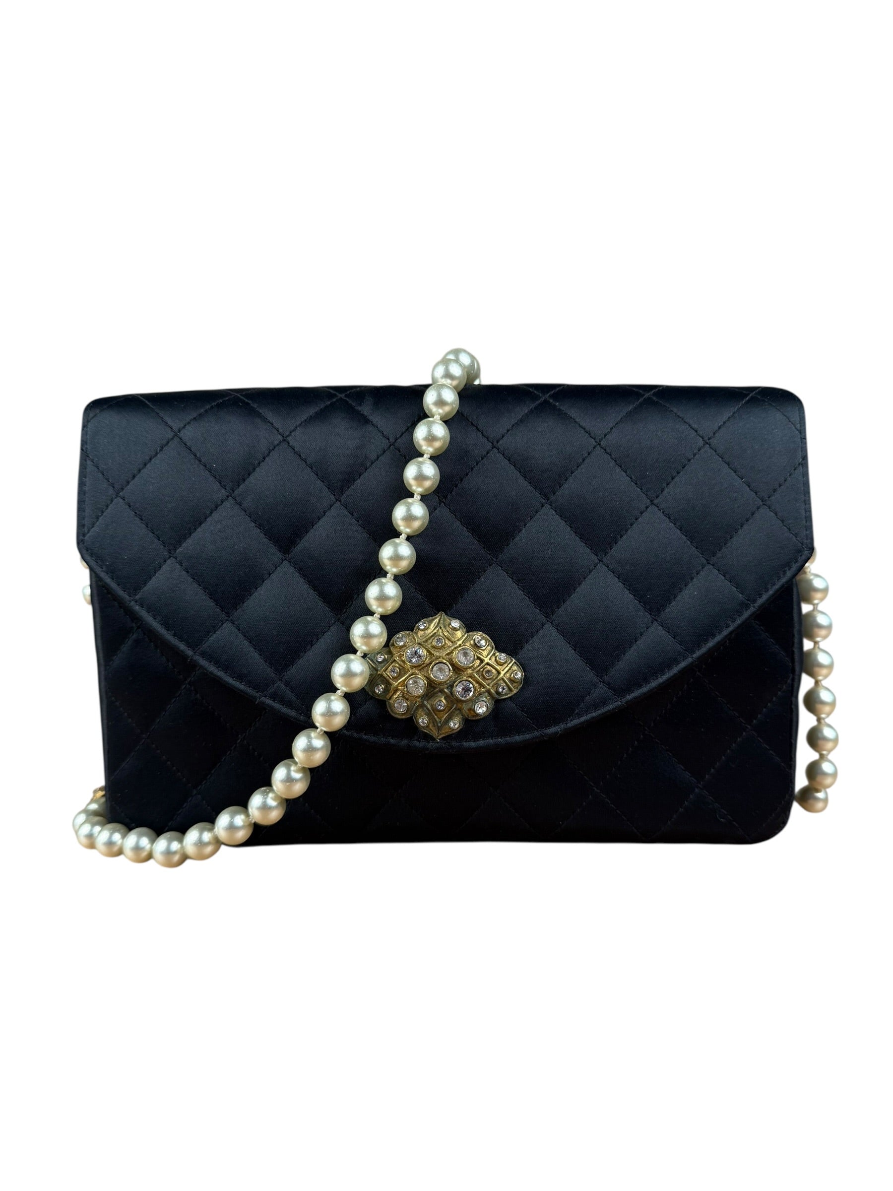 Chanel Black Quilted Satin Gripoix 1986