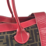 Fendi Beige/Red Leather Trim Zucca Buckle Tote