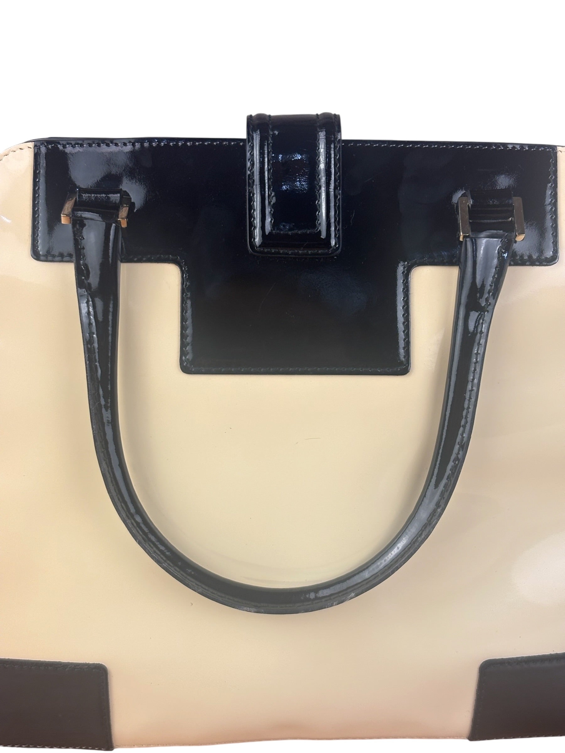 Gucci Cream/Beige Patent Leather Square Hand Bag