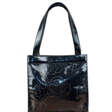 Chanel Black Patent Leather Perforated Camellia Tote Bag 2003
