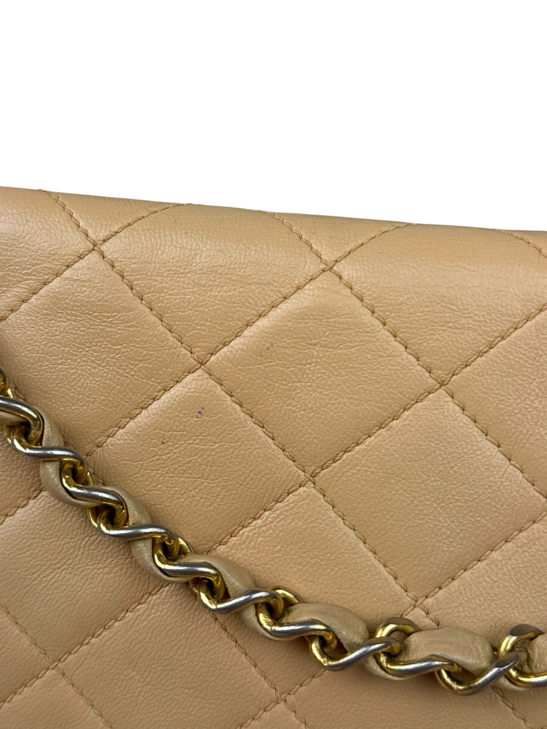 Chanel Beige Quilted Leather Two-Toned Double Flap Bag '94-'96