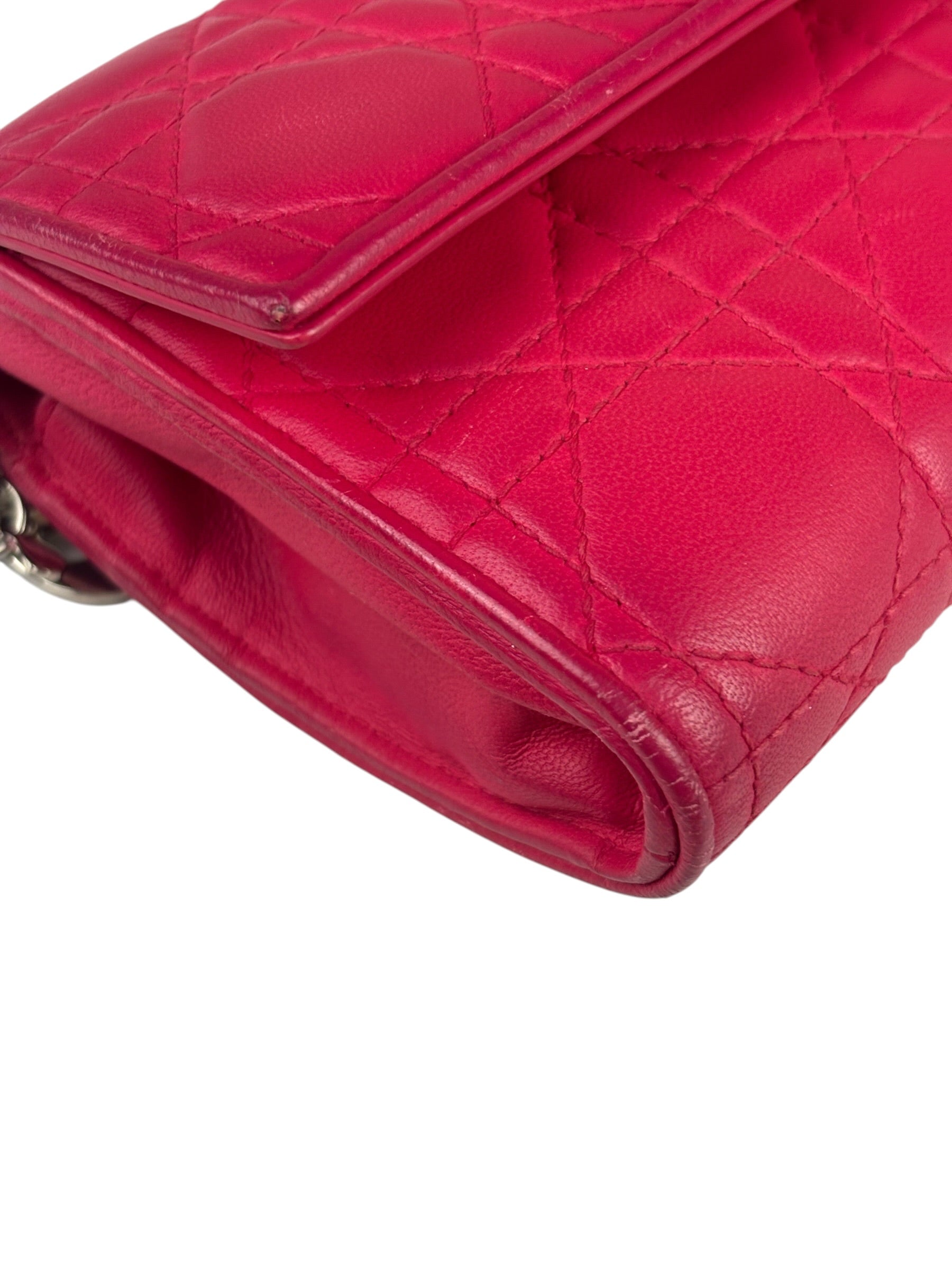 Christian Dior Pink Quilted Lambskin Lady Dior Wallet On Chain