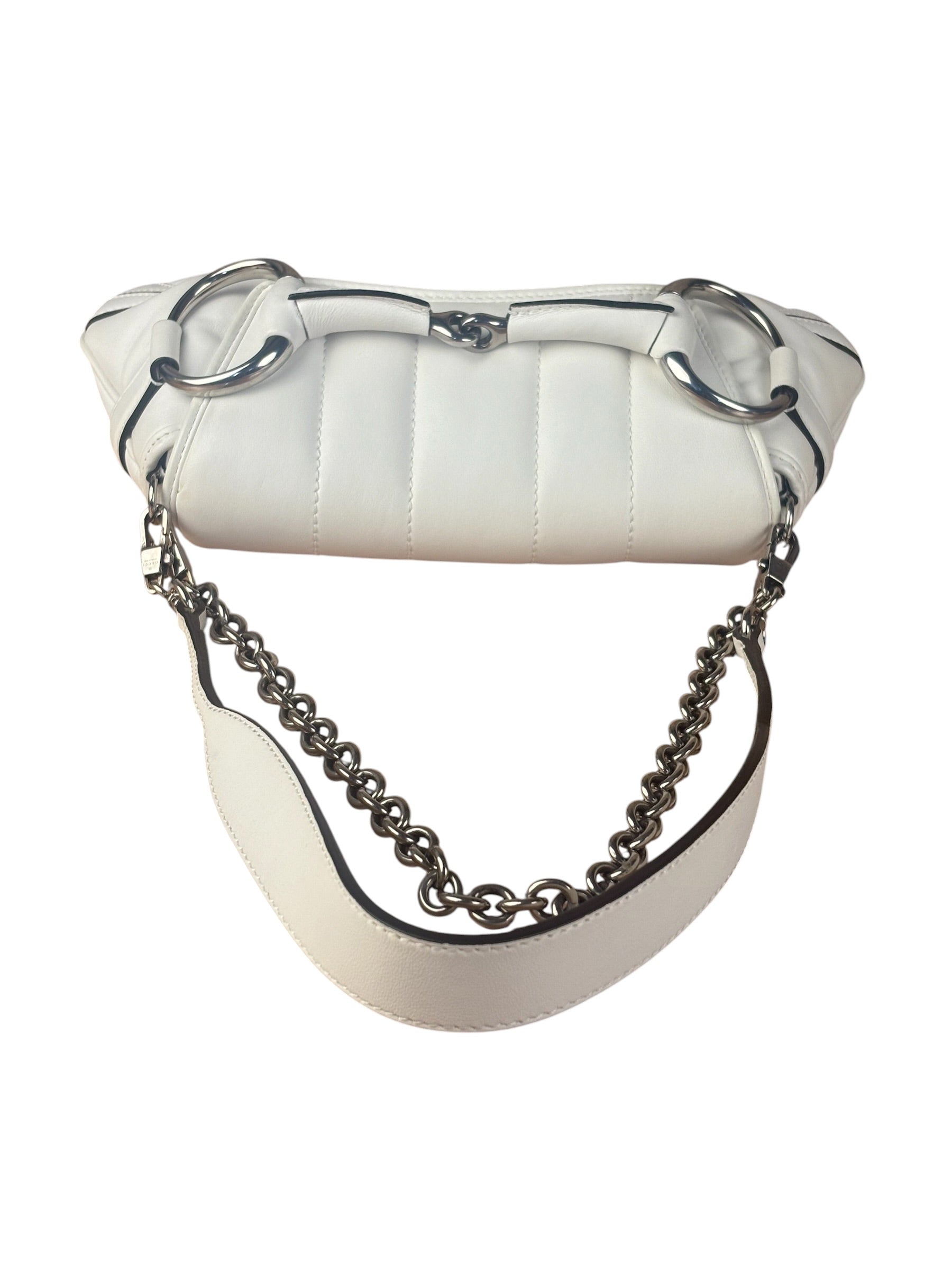 Gucci White Horsebit Vertical Quilted Leather Shoulder Bag