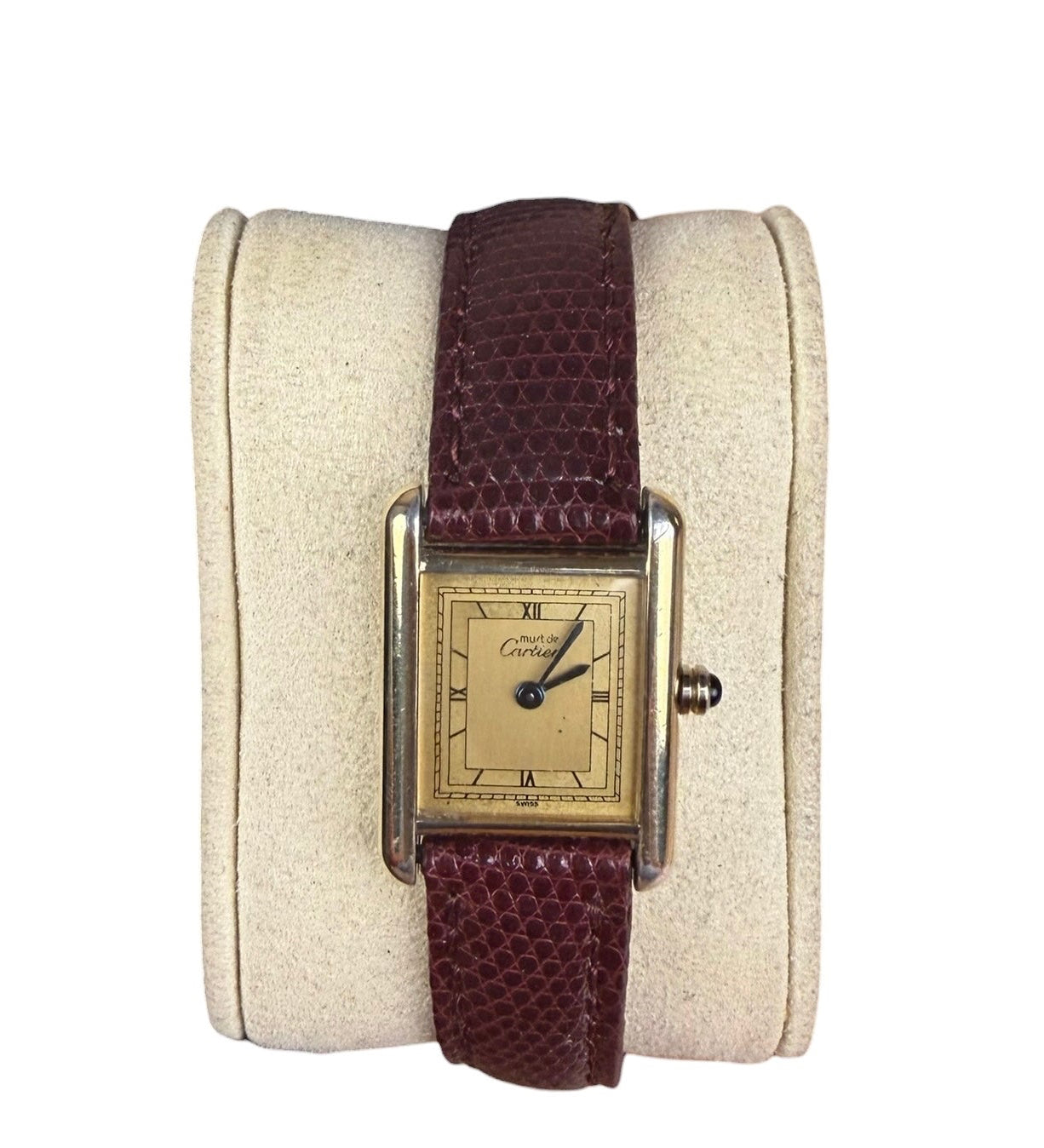 Cartier Must De Tank Champagne Dial Burgundy Lizard Strap