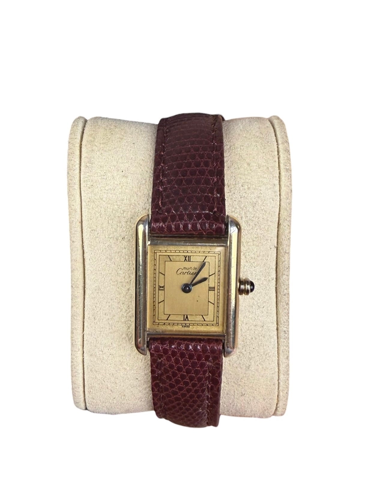 Cartier Must De Tank Champagne Dial Burgundy Lizard Strap