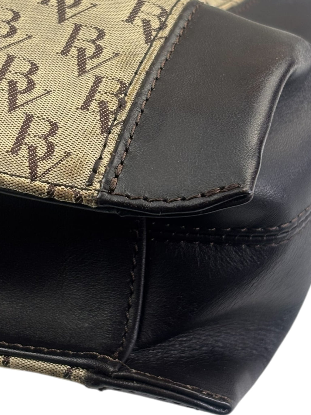Bottega Veneta Brown/Beige Leather Trim Monogram Shoulder Bag