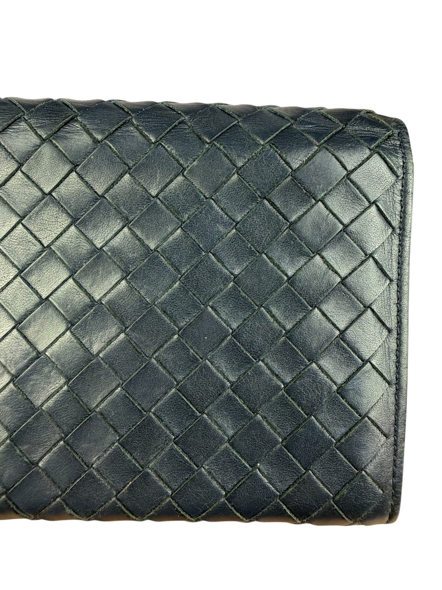 Bottega Veneta Navy Blue Intrecciato Long Wallet