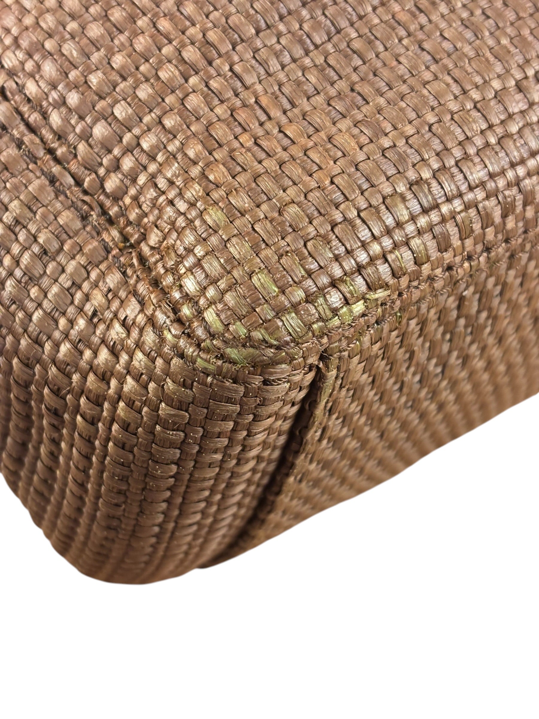 Chanel Vintage Brown Woven Straw Raffia Wooden Top Handle Handbag 2001