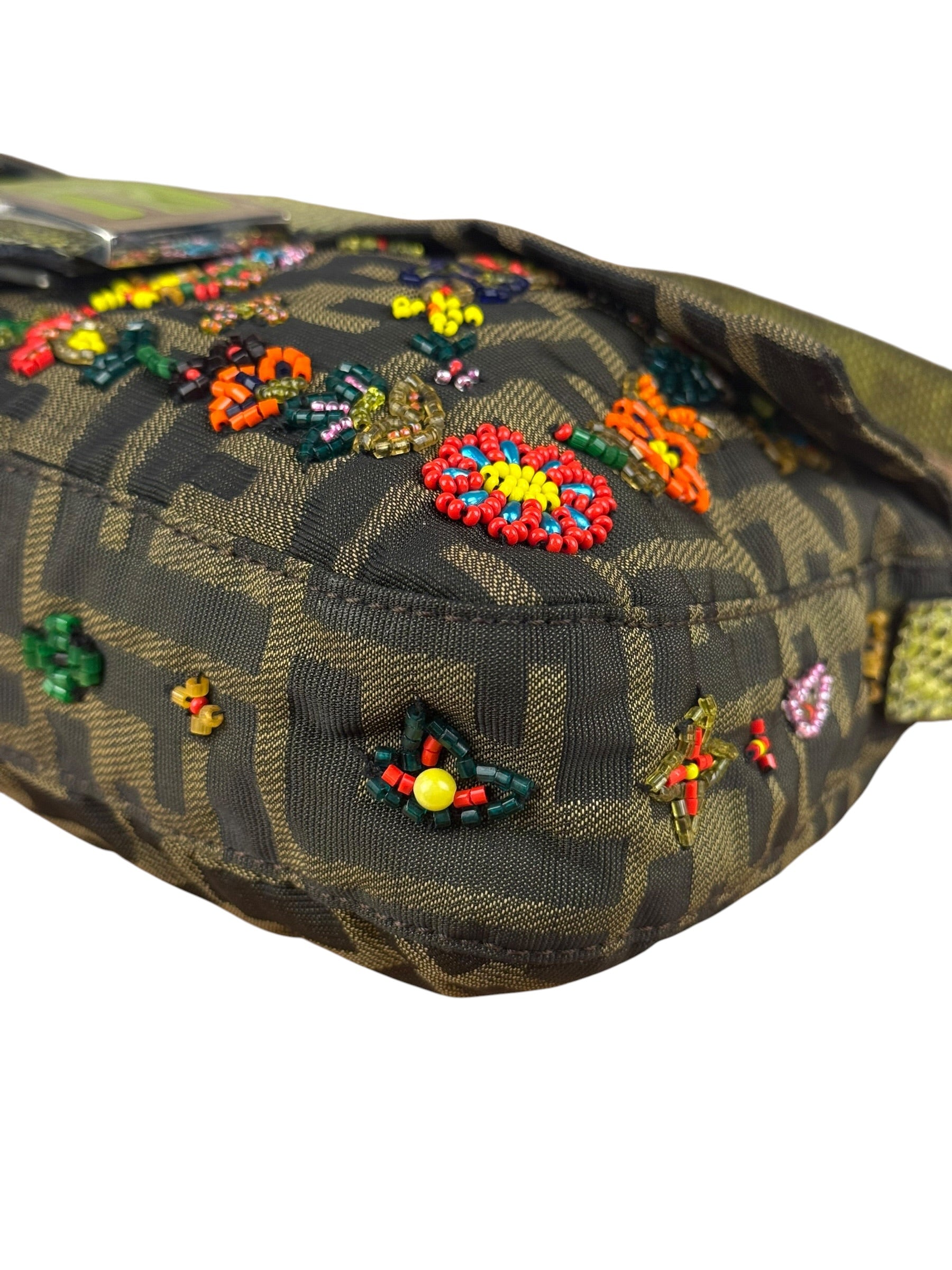 Fendi Vintage Zucca Beaded Lizard Trimmed Baguette
