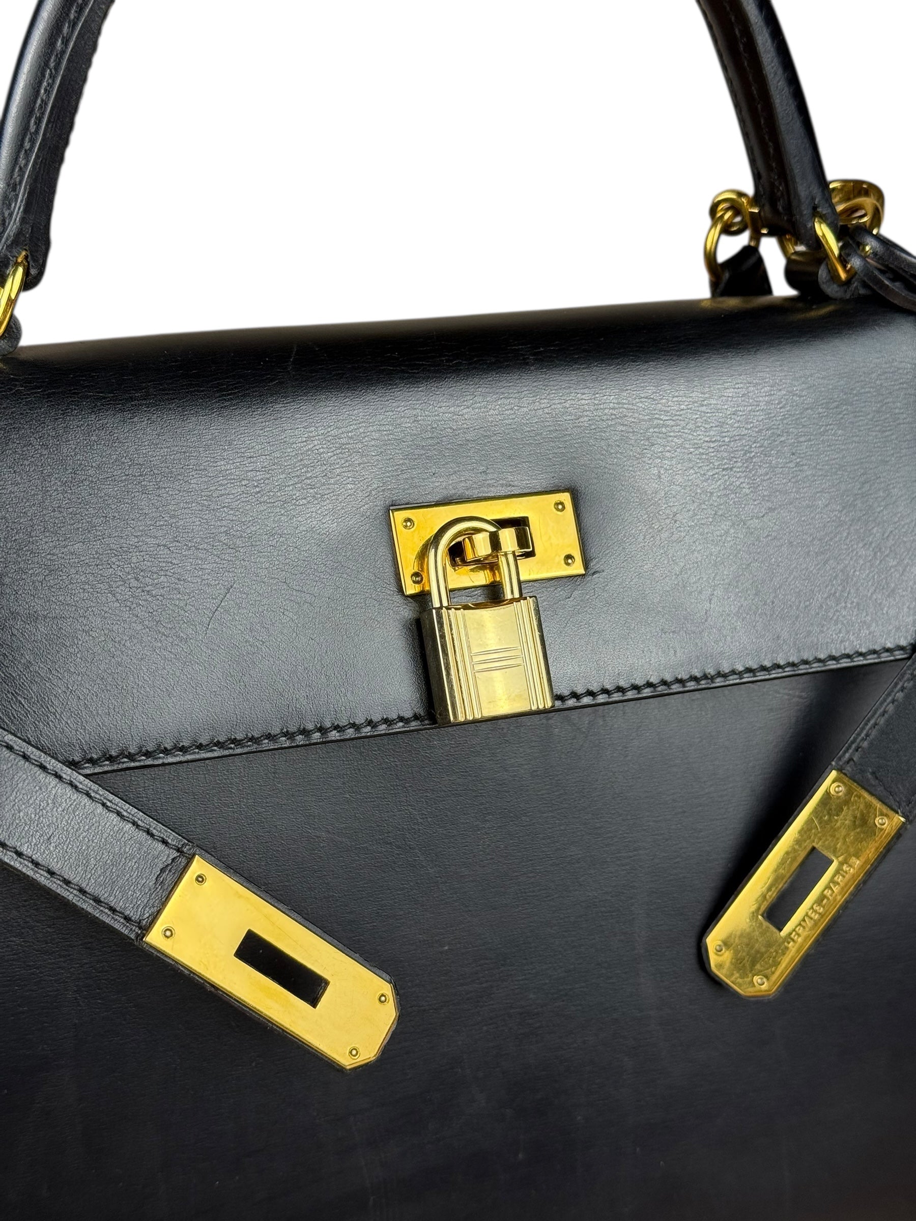 Hermes Kelly 32 Black Box Leather 1991