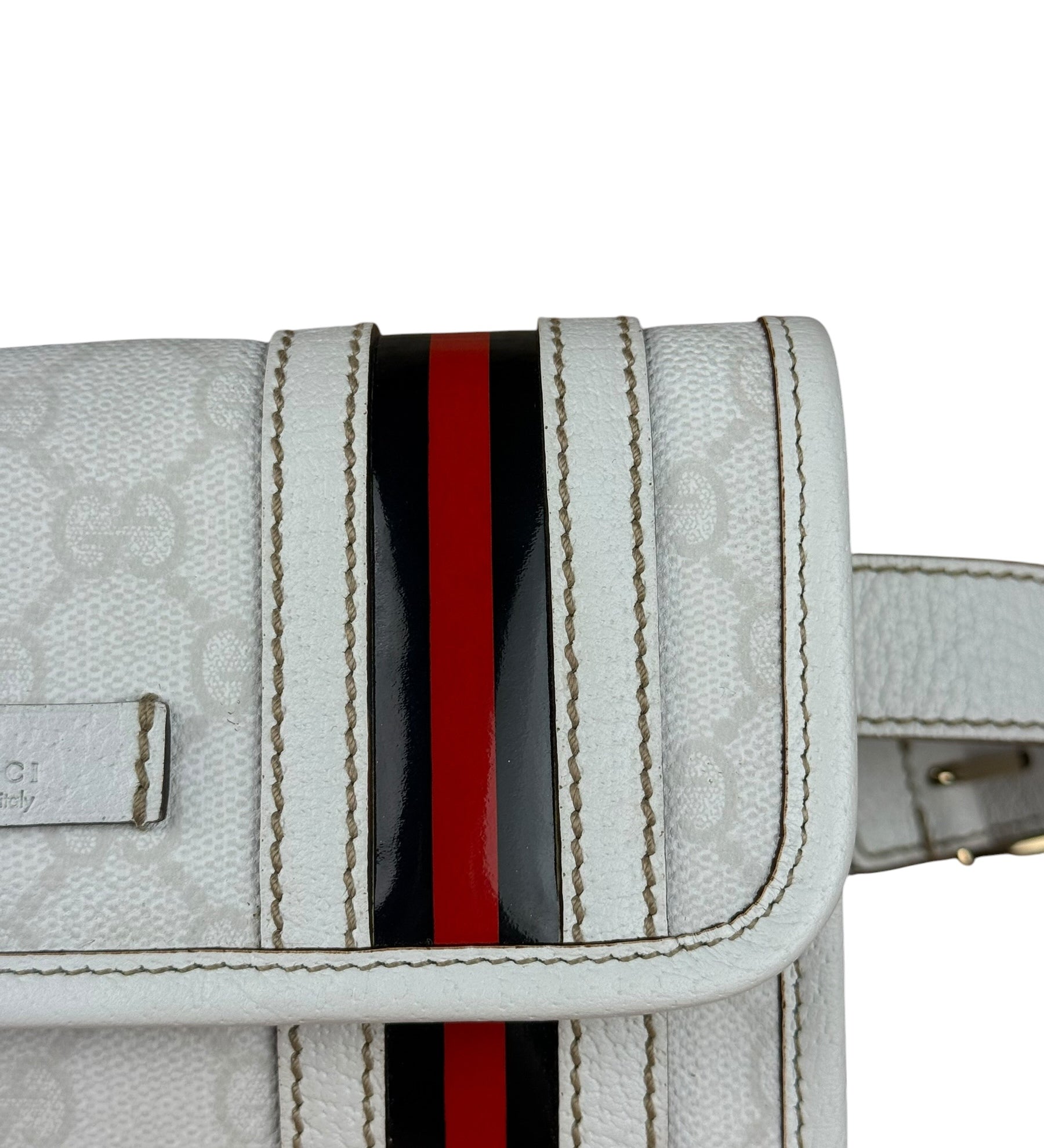 Gucci GG White Coated Canvas Sherry Line Belt Bag