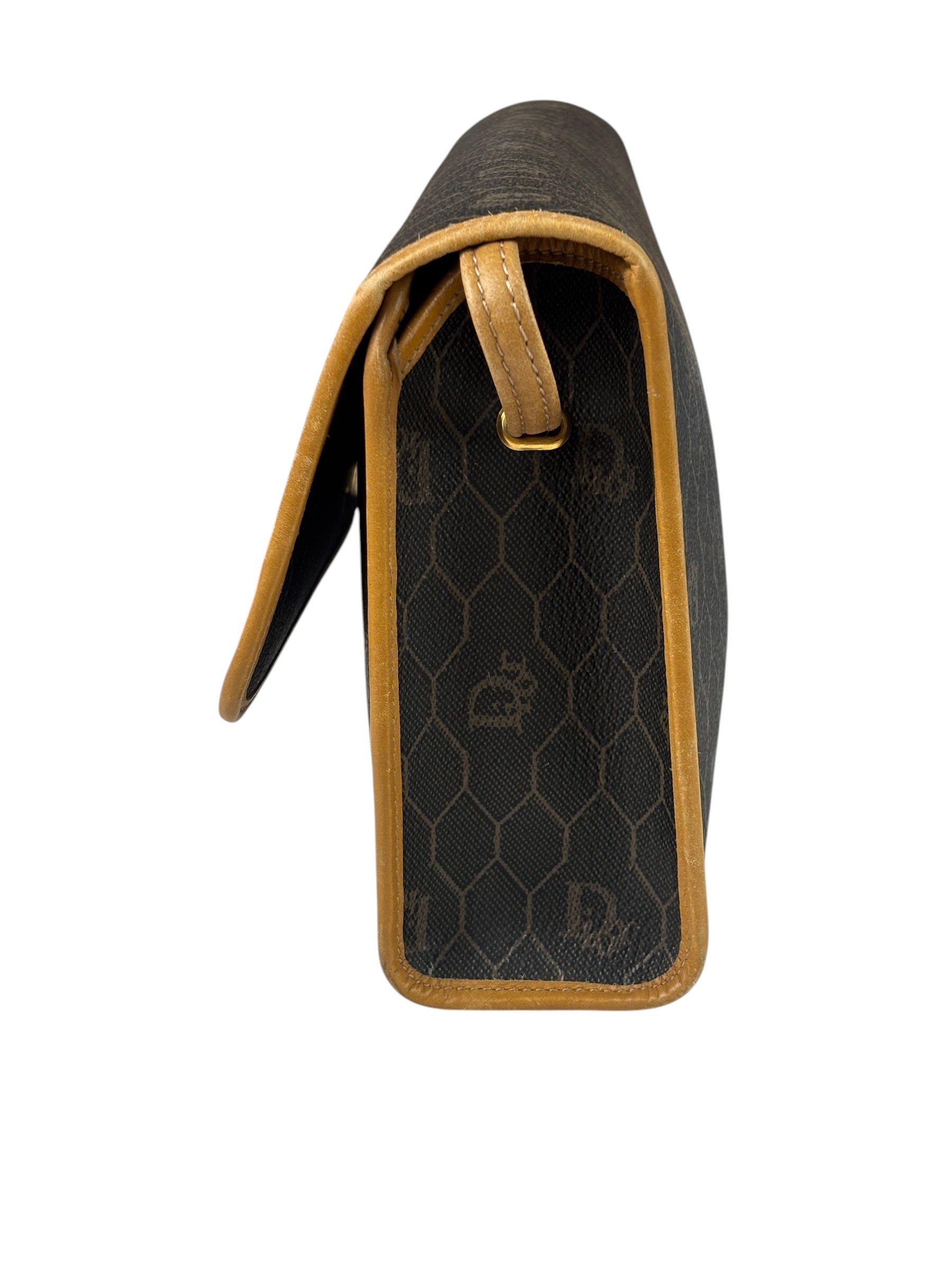 Christian Dior Vintage Brown Leather Honeycomb Shoulder Bag
