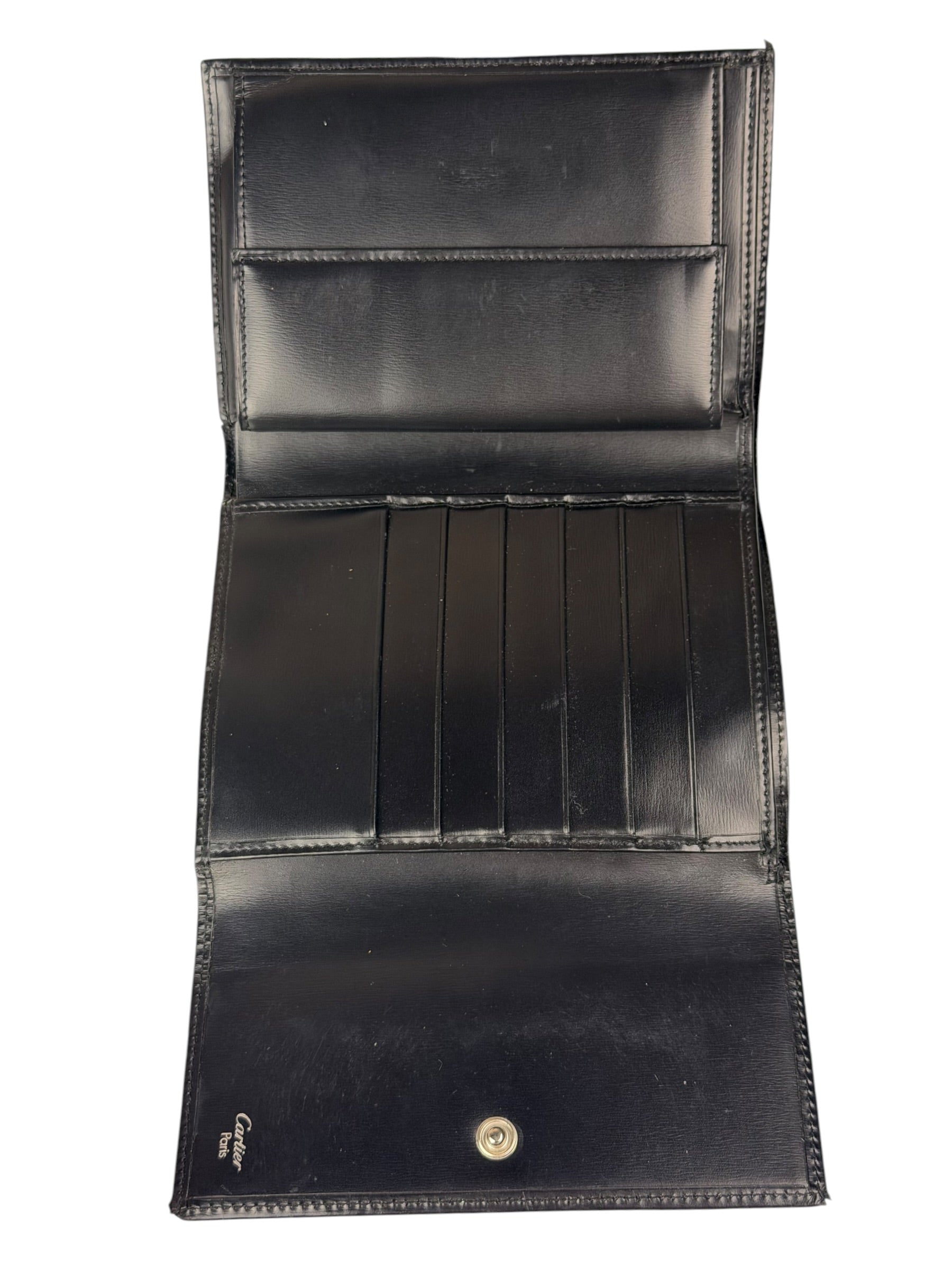 Cartier Black Leather Panther C Tri-Fold Wallet