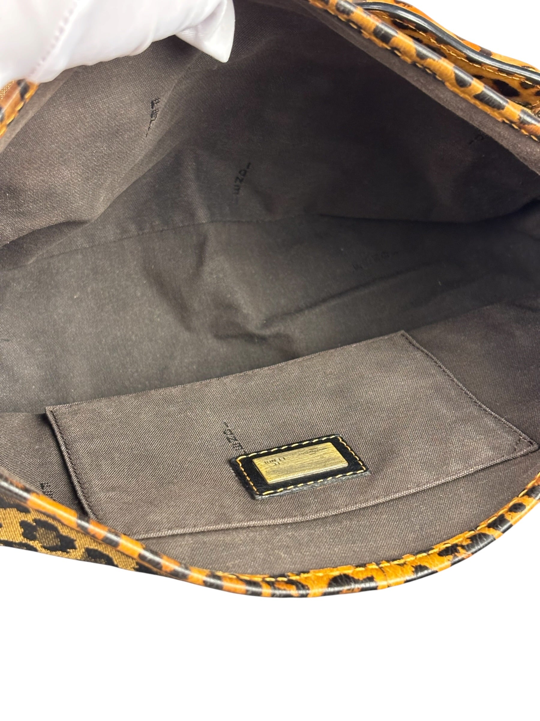 Fendi Brown Leather Trim Leopard Print Buckle Bag