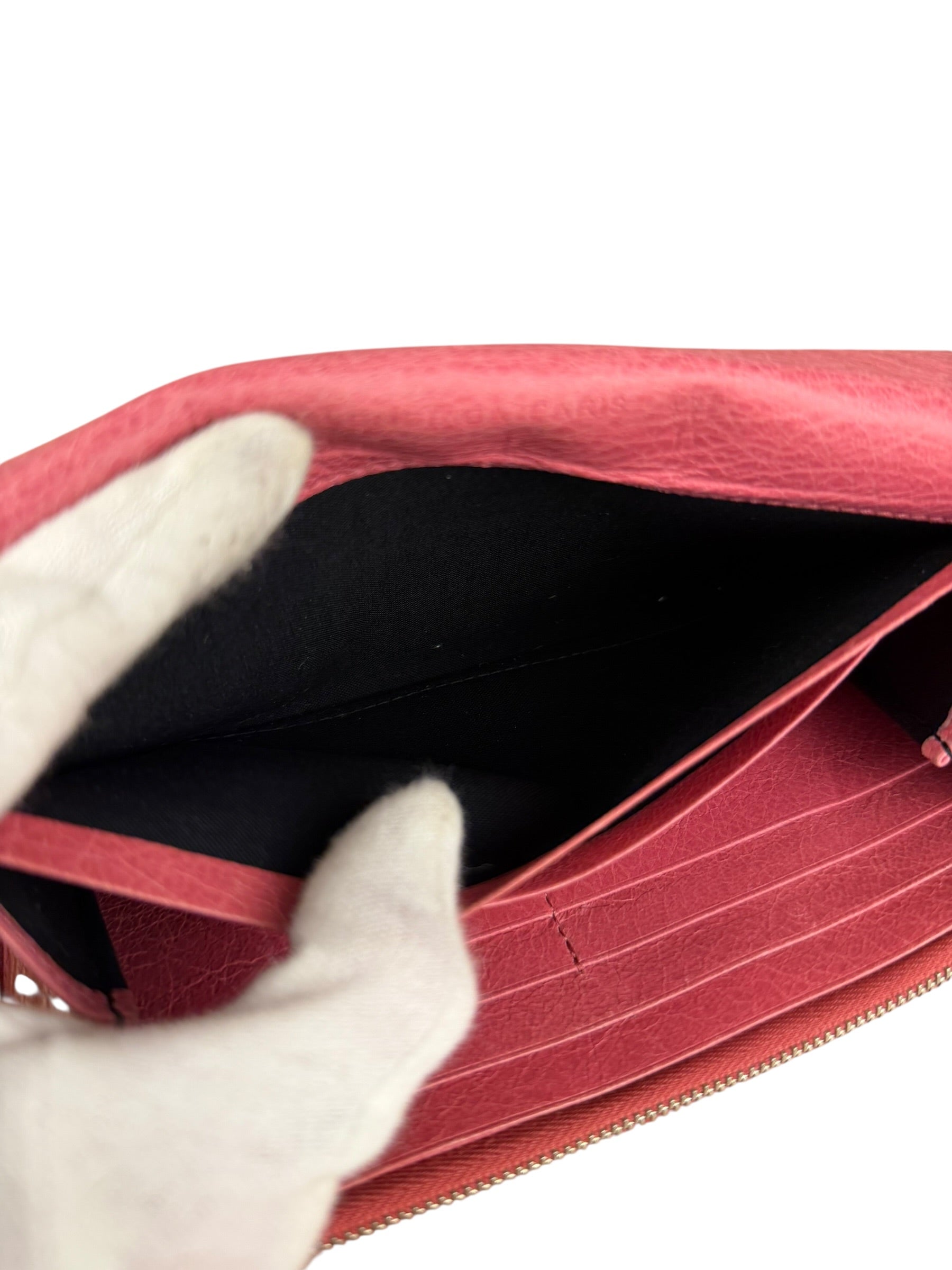 Balenciaga Pink Leather Moto Long Wallet