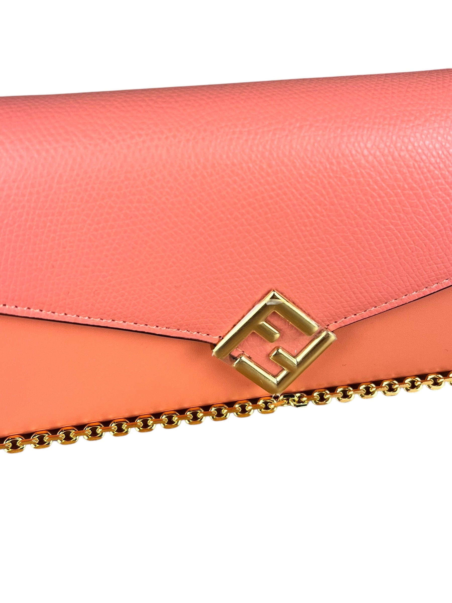 Fendi FF Diamonds Continental Peach Wallet on Chain