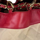 Chanel Vintage Beige/Red Leather Trim Drawstring Bucket Bag 1989