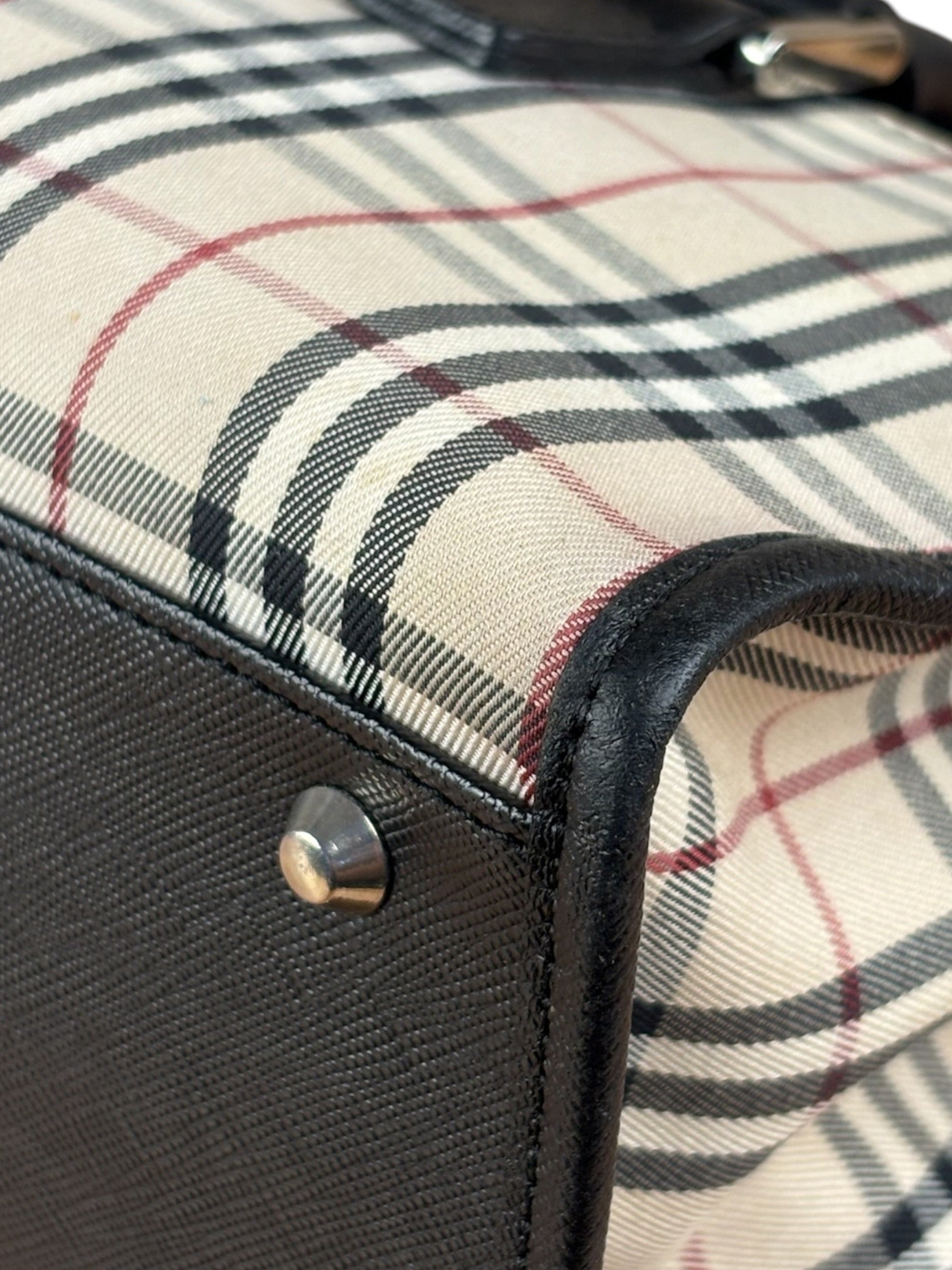 Burberry Vintage Leather Trim House Check Top Handle Bag