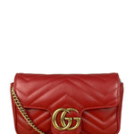 Gucci Red Chevron Quilted Matelasse Mini Leather Shoulder Bag