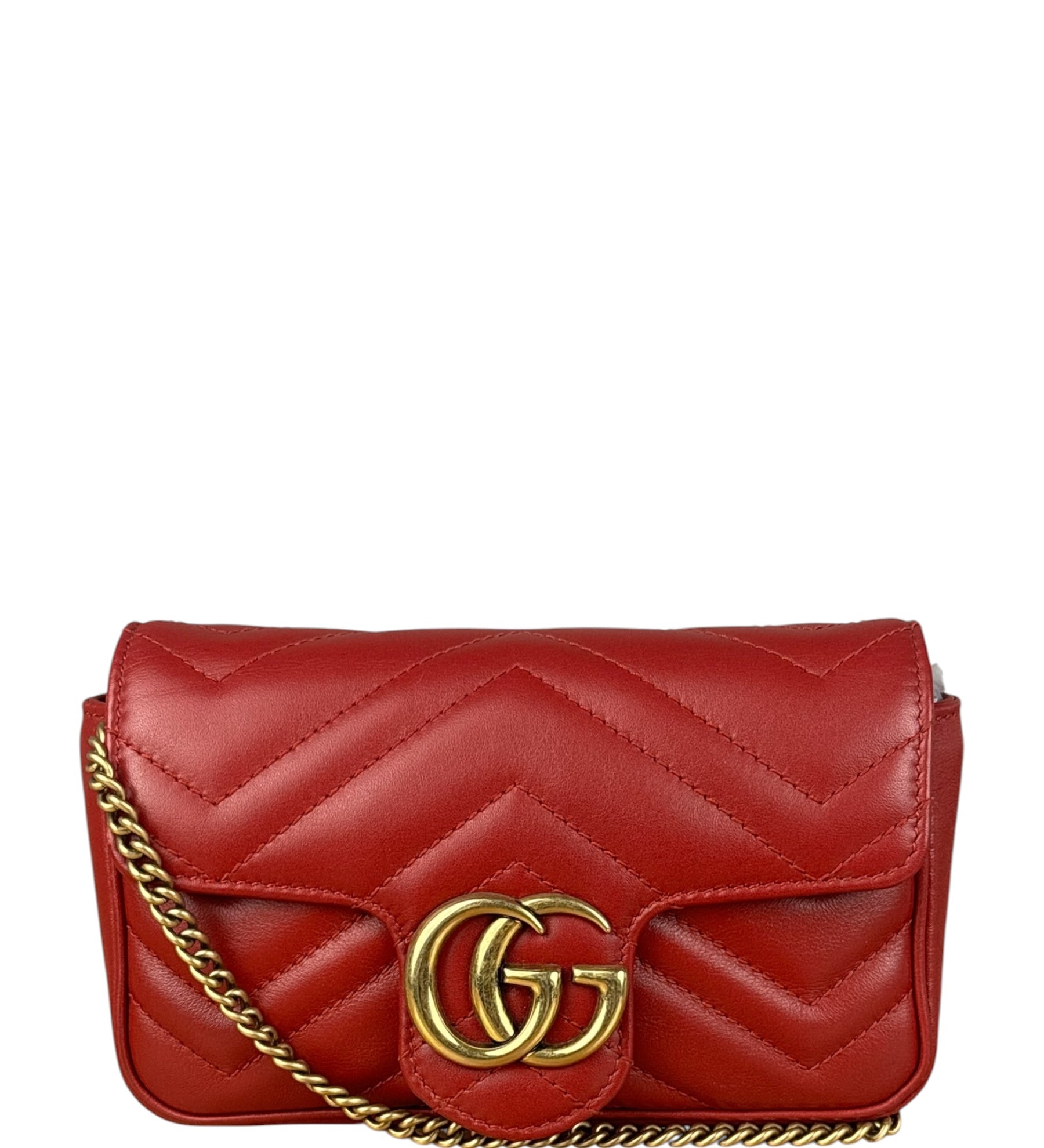 Gucci Red Chevron Quilted Matelasse Mini Leather Shoulder Bag